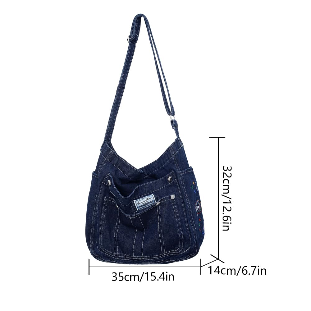 Vintage Denim Hobo Crossbody Bag for Women - Large Shoulder Handbag, Messenger & Tote Purse - Casual Work, Travel & Everyday Use (Retro Style)