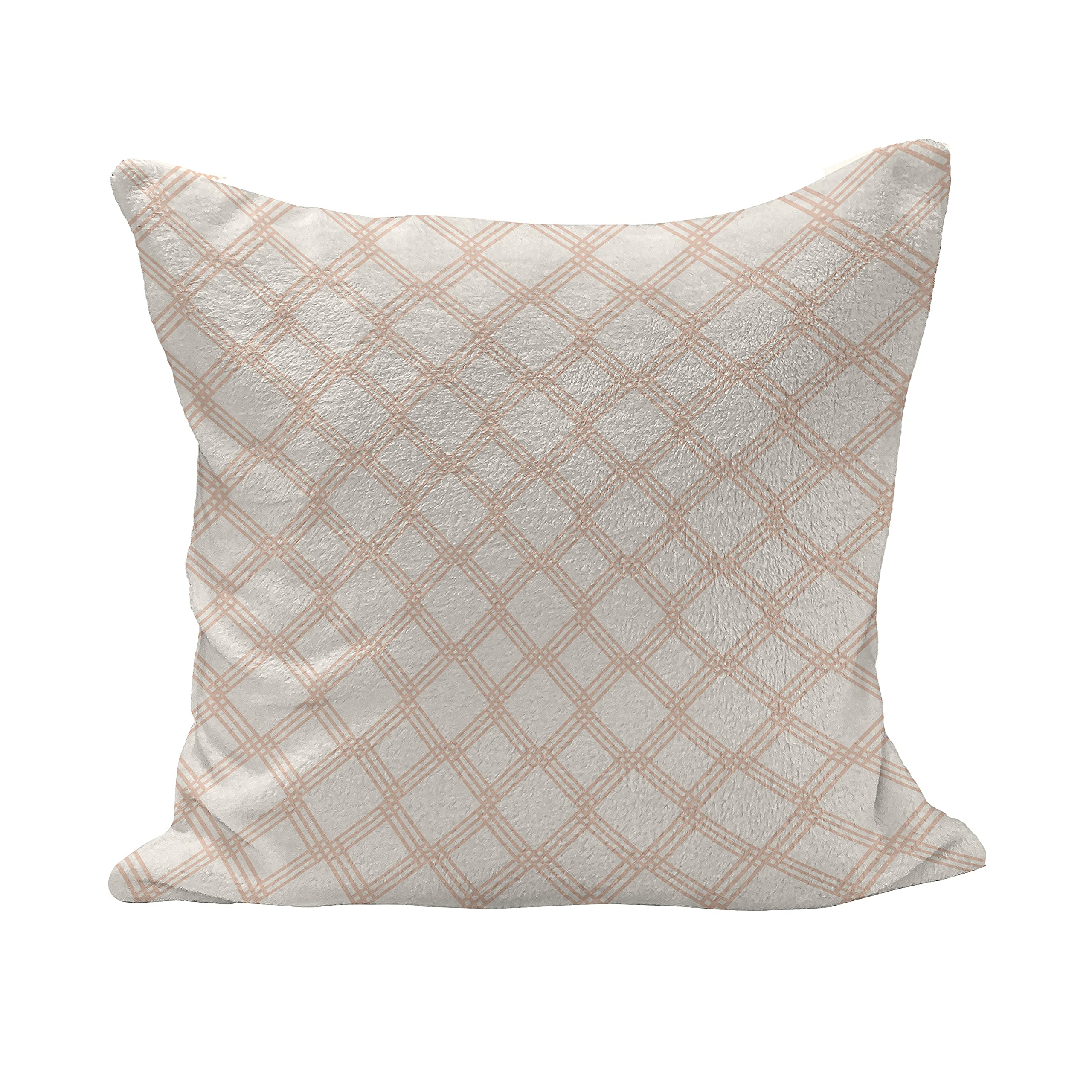 Ambesonne Modern Fluffy Throw Pillow Cover 18x18 Inch - Geometric Hexagonal Stripes Design on White Background, Peach Cream Square Decorative Cushion Case for Sofa, Bed, Living Room Decor
