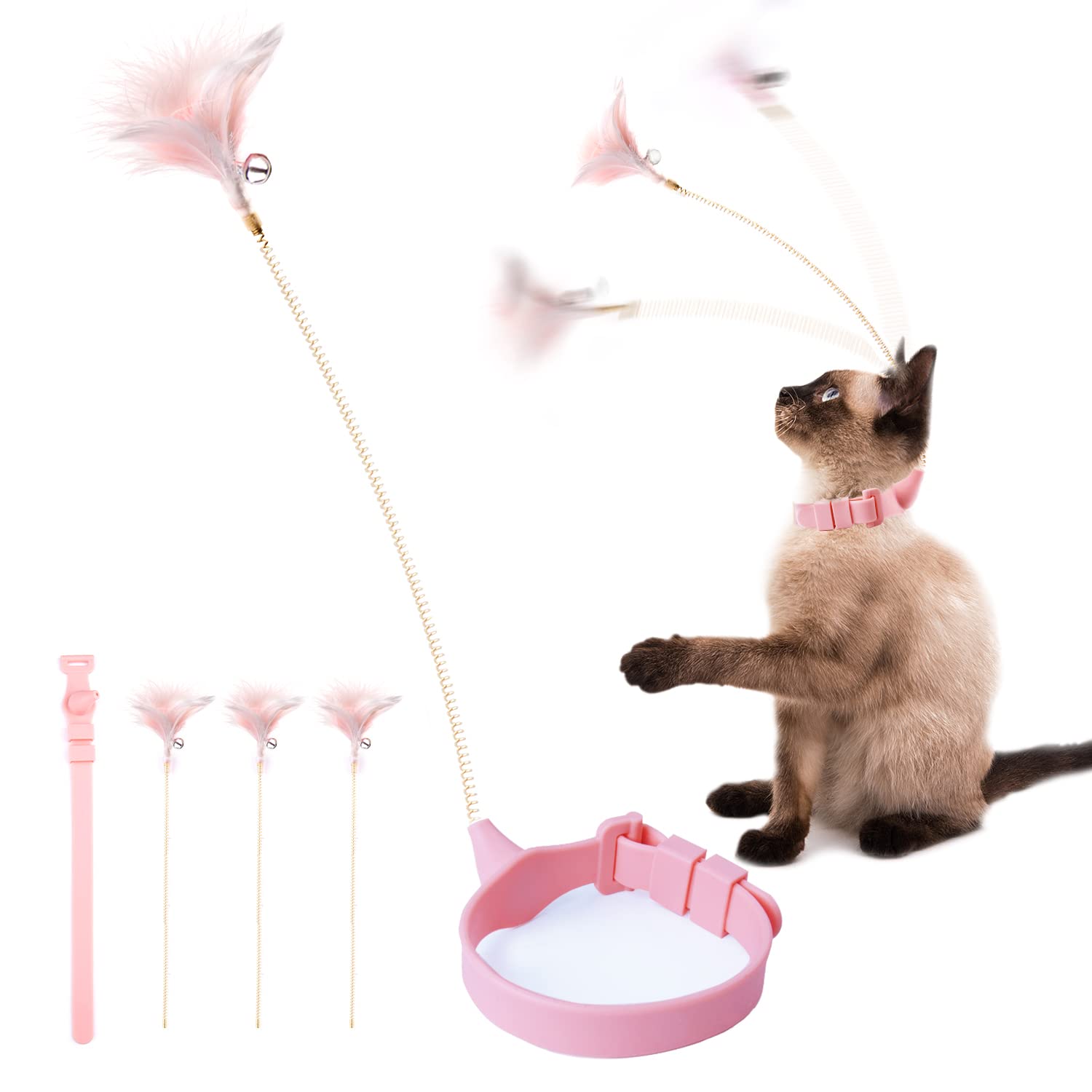 **HOSFROLL Interactive Cat Feather Wand Toy with Silicone Band - Spring Teaser Toy for Indoor Cats - Wearable & Multifunctional Kitten Play Toy - Perfect for Playtime, Exercise & Bonding**