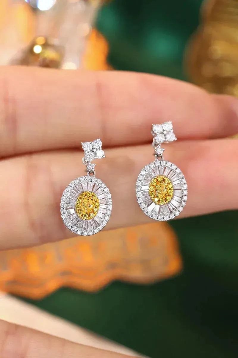 18K White Gold Oval Drop Earrings with Real Natural Yellow Diamonds | Luxury Women's Jewelry for Parties, Weddings & Special Occasions