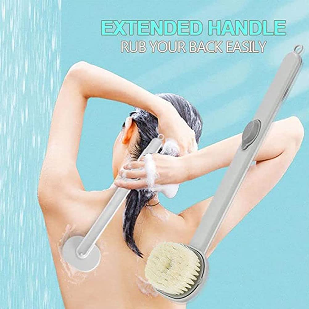 Gefemini Long Handle Bath Brush with Detachable Back Scrubber and Soap Dispenser - Exfoliating Body Wash Brush for Deep Cleaning, Massage & Back Care - Perfect for Shower, Spa & Home Bathing Routine