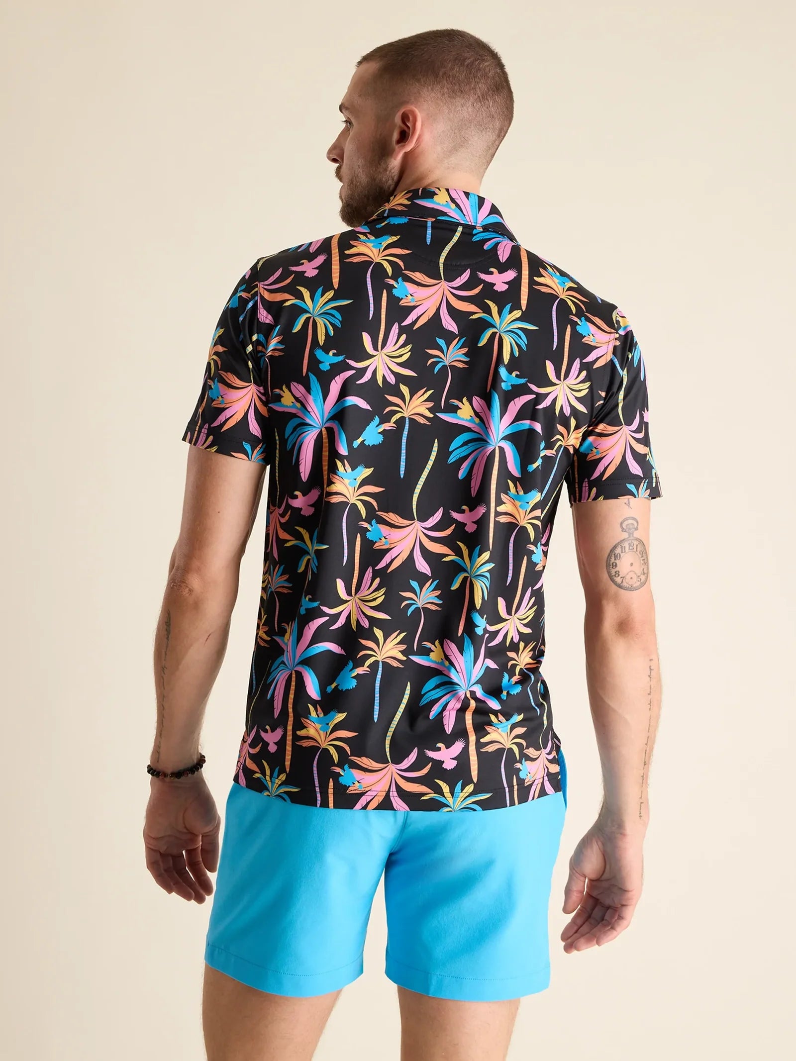 Chubbies Men's Black Light Night Performance Polo Shirt - Moisture Wicking, Breathable Plaid Pattern - Perfect for Golf, Night Out & Casual Wear