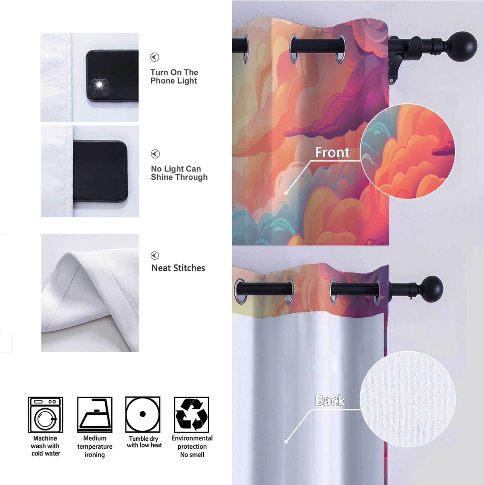 Colorful Blackout Curtains for Nursery & Kids Room - Cartoon Style Abstract Dreamy Clouds Design - 80x84 Inch Room Darkening Window Treatment (2 Panels) - Perfect for Baby's Bedroom, Playroom & Daytime Naps
