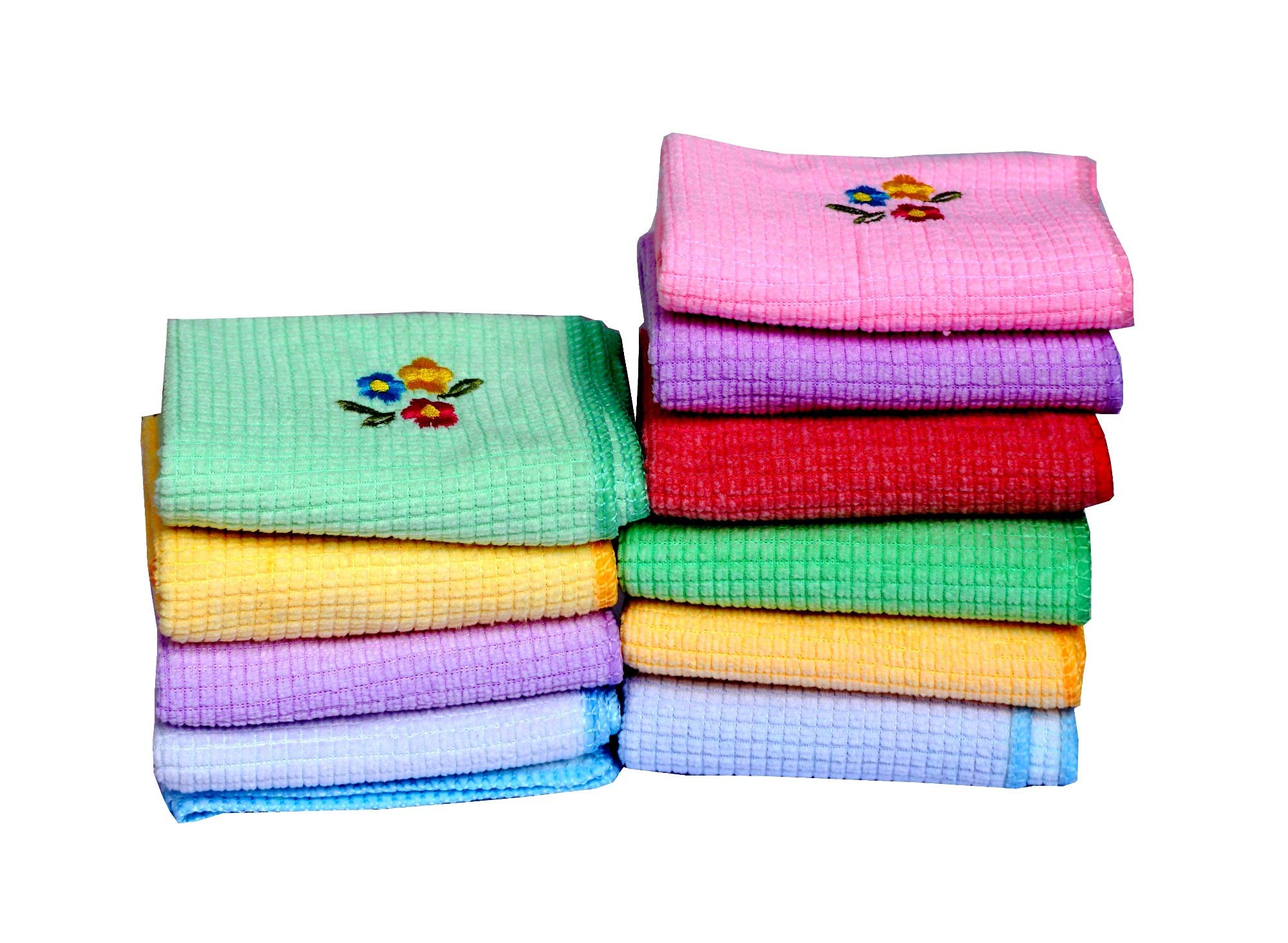 Space Fly Embroidery Cotton Handkerchiefs for Women - Ultra Soft Face Towels & Hankies Set of 6 (26x26cm) - Multi Color - Perfect for Gifts, Weddings, and Everyday Elegance