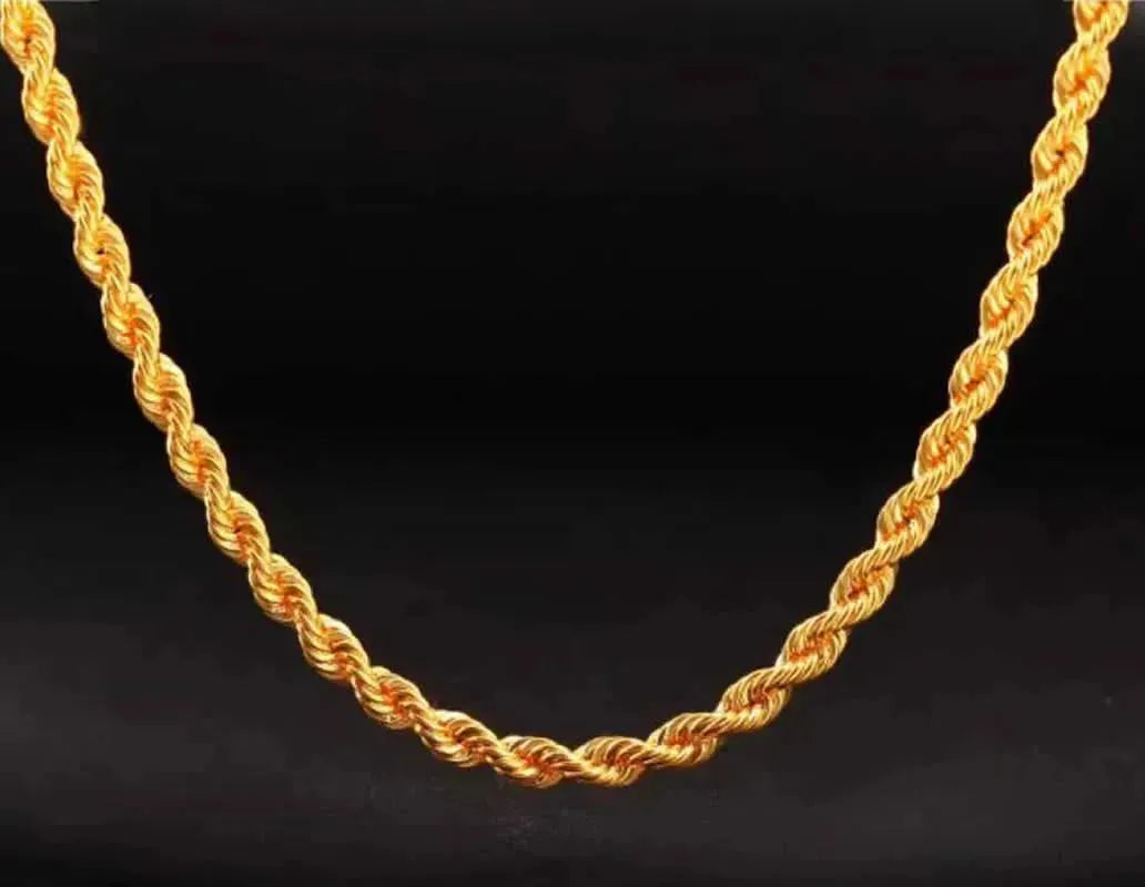 24K Yellow Gold Necklace for Women - 999 Pure Solid Gold Rope Link Chain - Perfect for Weddings, Parties, and Special Occasions