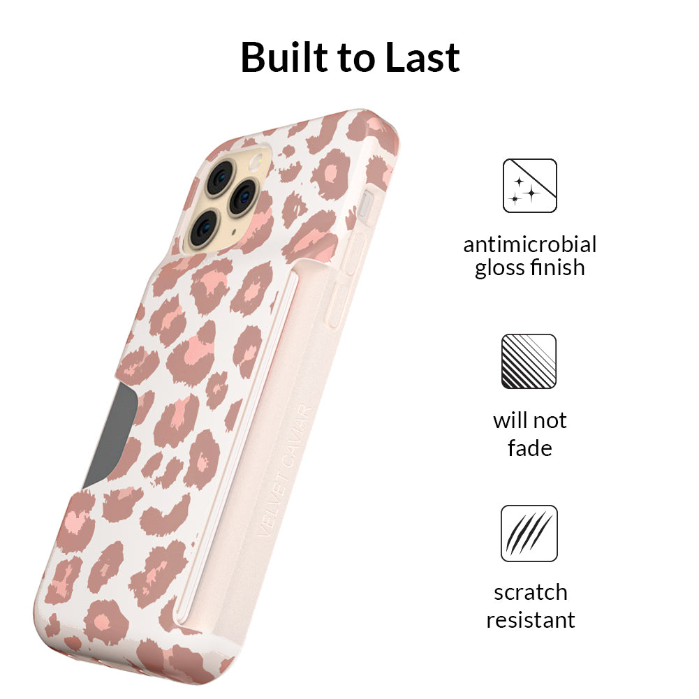 Blush Leopard Print iPhone Wallet Case - Slim Protective Cover with Card Holder for iPhone 12/13/14 Pro Max | Perfect for Travel, Shopping & Everyday Use