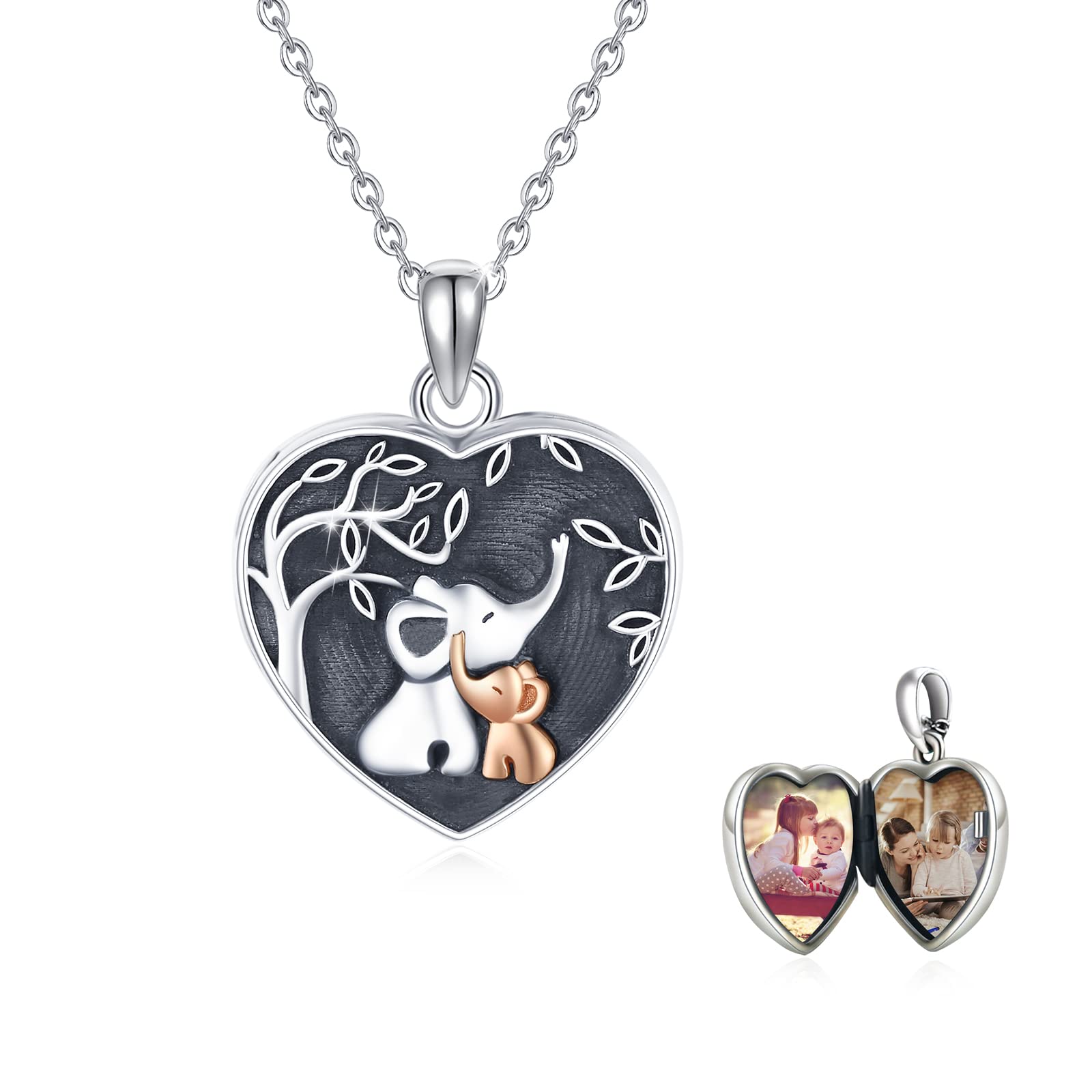 TUGHRA Women's Sterling Silver Elephant Locket Necklace - Personalized Engraved Jewelry Gift for Mom, Daughter, Grandma - Birthday, Anniversary, Mother's Day Present - Perfect for Special Occasions & Everyday Elegance