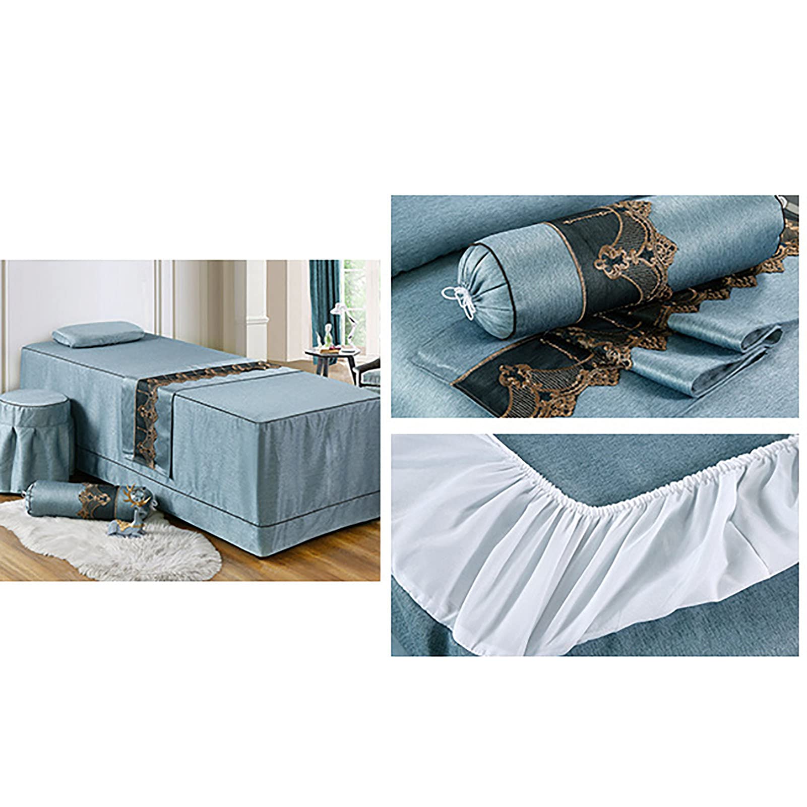 4-Piece Microfiber Beauty Bedspread Set - Ultra Soft Massage Table Sheets, Breathable Salon Bed Cover for SPA & Facial Treatments - Solid Blue (73x30 inches) | Perfect for Professional Massage Therapy, Esthetician Services & Home Spa Relaxation