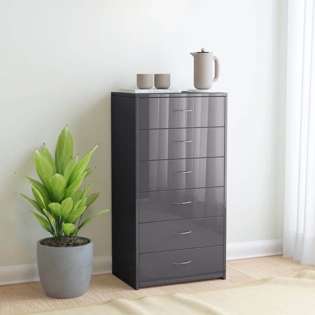 Modern Gray High Gloss Sideboard with 6 Drawers - 19.7