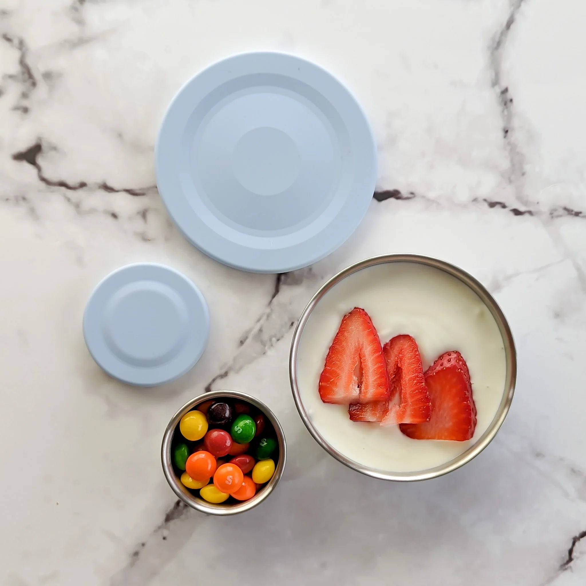 Stainless Steel Snack Container with Lid - Eco-Friendly Bento Lunch Box for Kids & Adults | Perfect for School, Office, Picnics & Travel | Blueberry Design