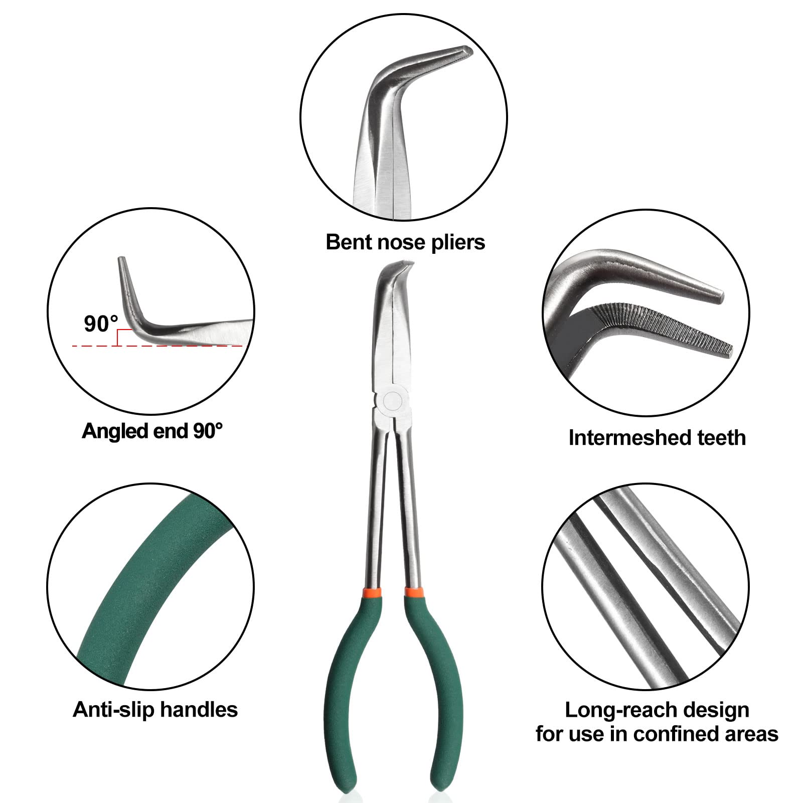SPEEDWOX 10-Inch Long Reach Bent Nose Pliers with 90-Degree Intermeshed Teeth - Precision Fine Pliers for Hard-to-Reach Narrow Spaces - High Leverage Design Reduces Effort - Non-Slip Grip Handle - Ideal for Electronics Repair, Jewelry Making, and DIY Crafts
