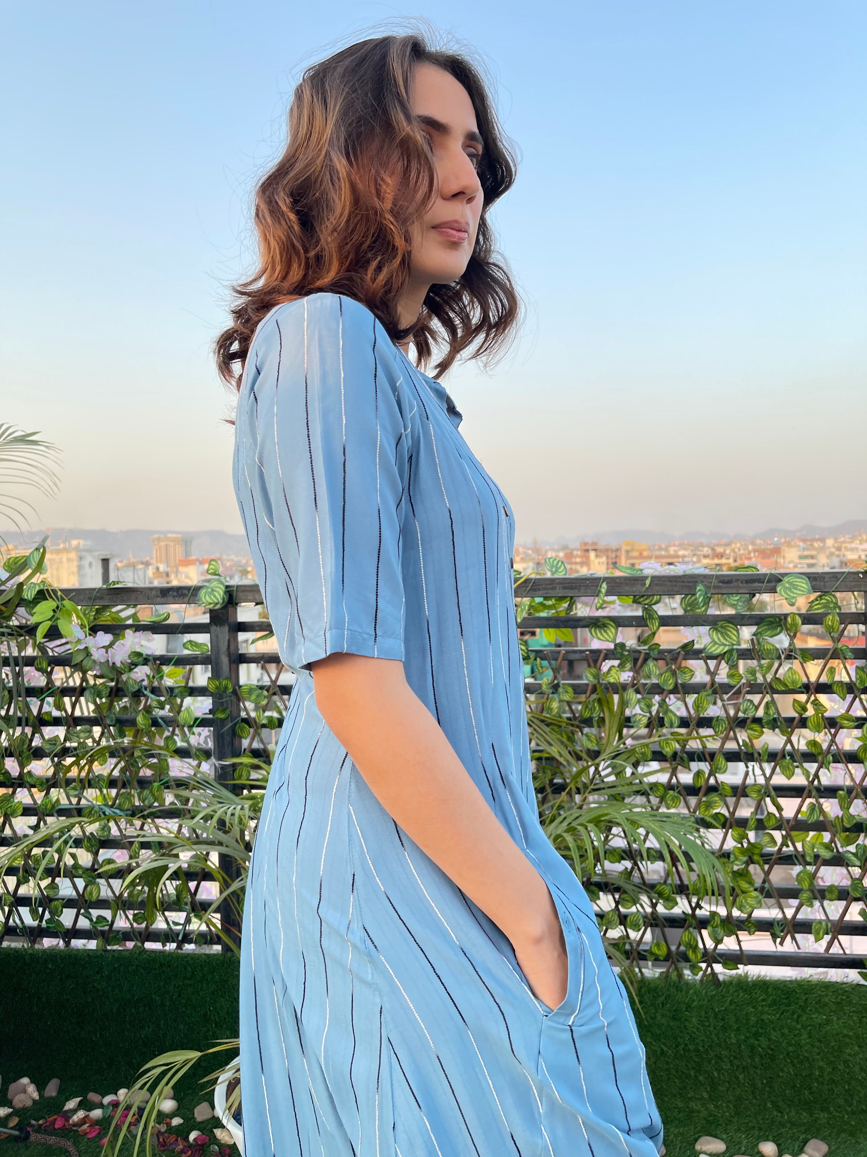Sky Blue Summer Dress for Women - Flowy Casual Sundress with Pockets - Perfect for Beach, Vacation, and Outdoor Activities