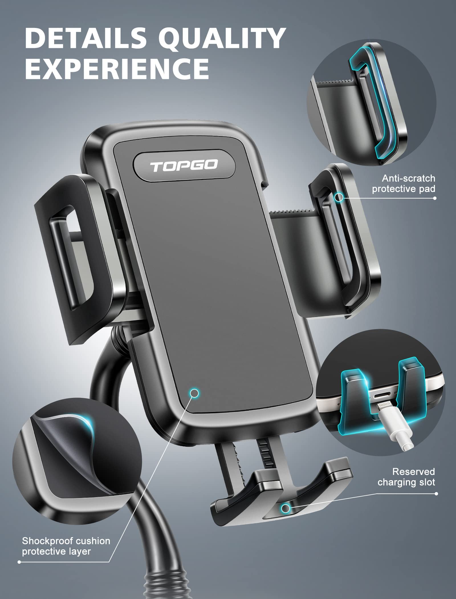 TOPGO Adjustable Gooseneck Car Cup Holder Phone Mount for iPhone 14 Pro/XR/XS Max/X/8/7 Plus/6s & Samsung S10+/Note 9/S8 Plus/S7 Edge - Universal Smartphone Car Holder for Safe Driving, Black - Perfect for Road Trips, Commuting & Hands-Free Navigation