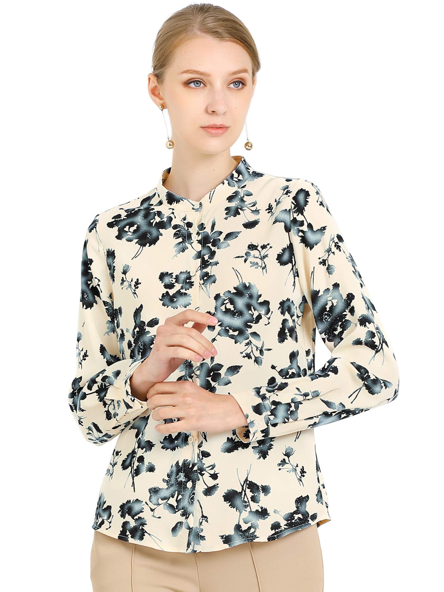 Allegra K Women's Floral Button-Up Shirt with Turn Down Collar - Office Work Blouse for Professional & Casual Wear | Business Attire & Everyday Outfits