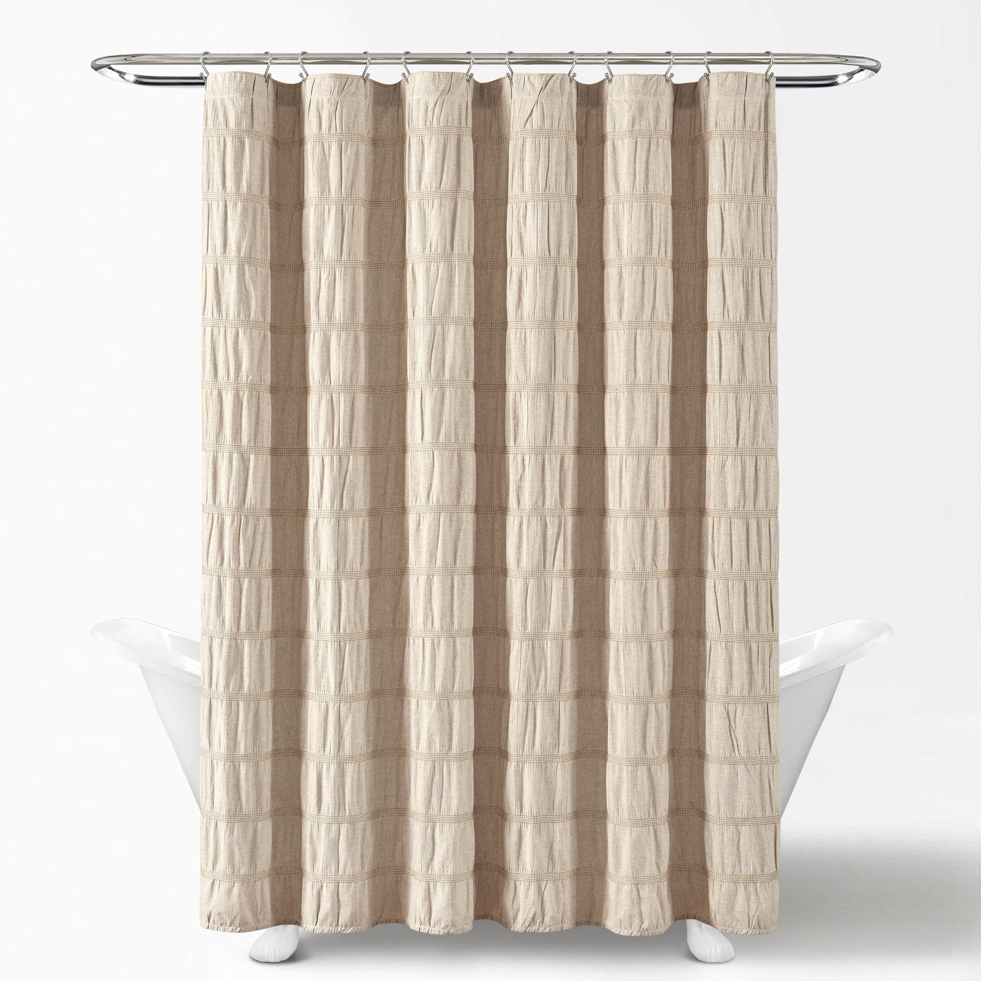 Waffle Stripe Woven Cotton Shower Curtain - Breathable Bathroom Decor for Modern & Farmhouse Style Homes