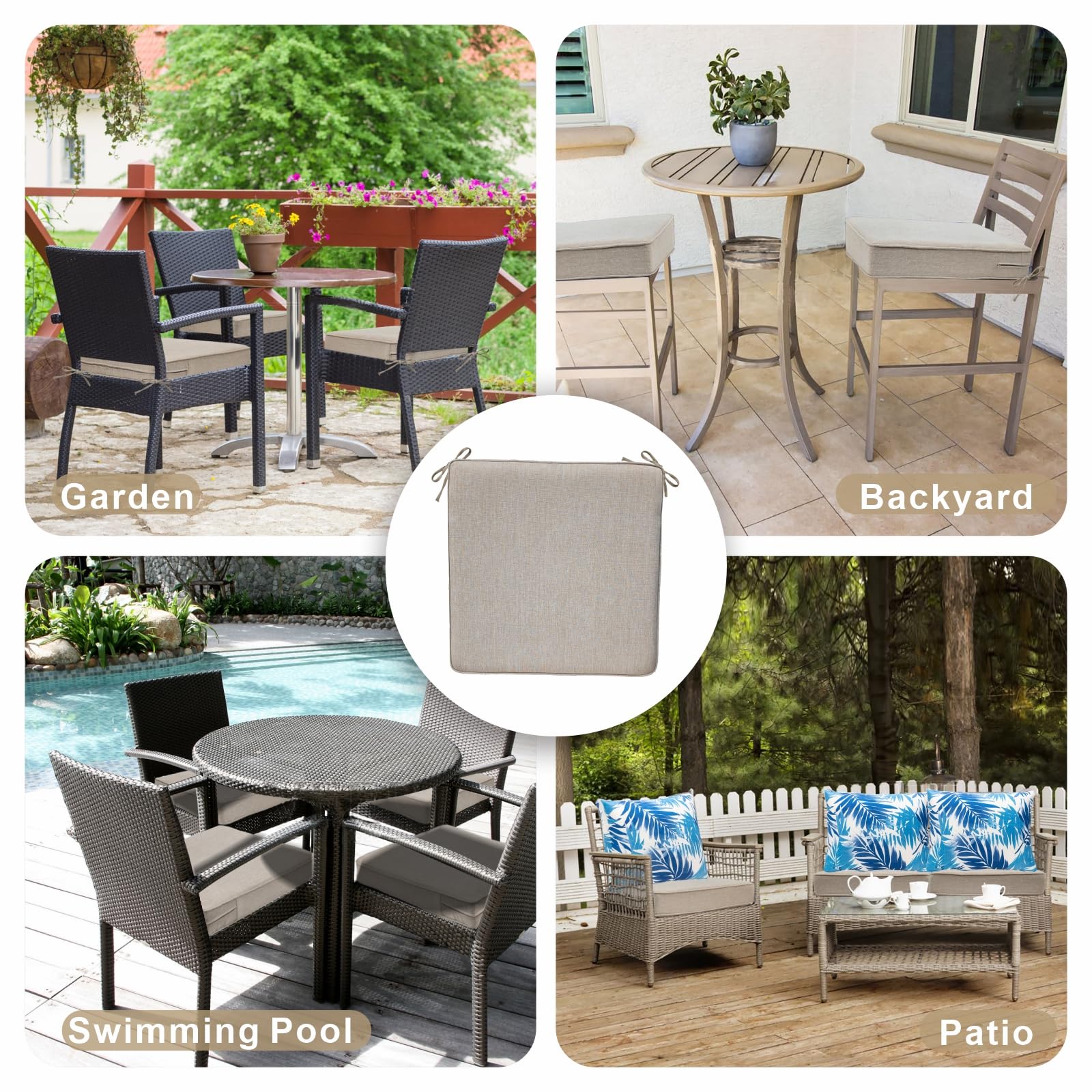 JMGBird Waterproof Outdoor Patio Cushion Covers Set of 4 - Washable Slip-Resistant Chair Seat Covers 22x20x4 Inch with Zipper - Replacement Cushion Covers for Garden, Sofa, Couch & Indoor Furniture - Perfect for Backyard, Deck, Poolside & Patio Relaxation