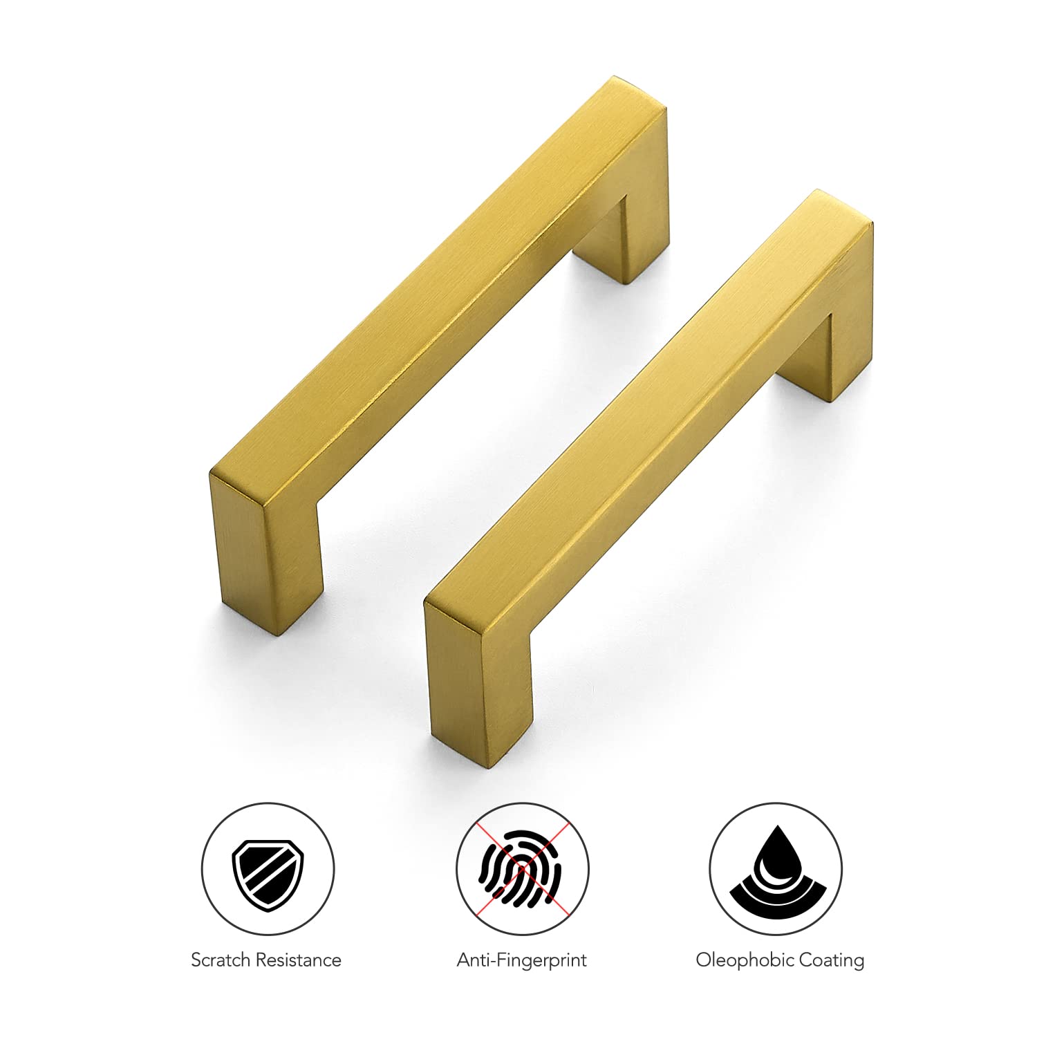 30 Pack 3.5 Inch Brushed Brass Square Cabinet Handles - Modern Kitchen Cabinet Pulls & Drawer Handles for Cabinets, Cupboards, Dressers - Perfect for Home Renovation & Furniture Upgrade