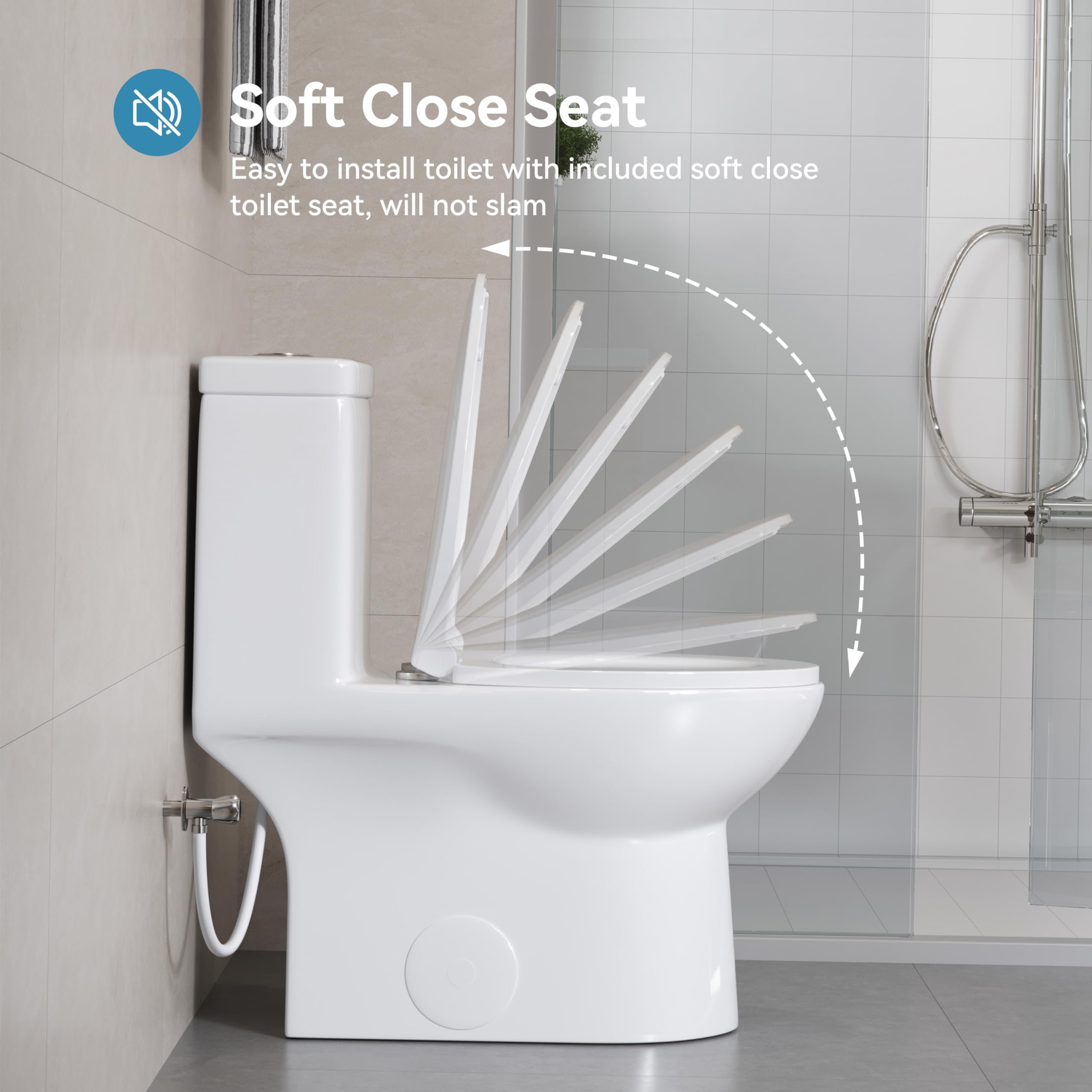 HOROW HR-LT137W Elongated One Piece Toilet with Soft Close Seat - Powerful & Quiet Dual Flush 1.1/1.6 GPF - 12-Inch Rough-In - 27.1x14.6x29.3 Inches - White - Perfect for Modern Bathrooms, Small Spaces & Water-Efficient Homes
