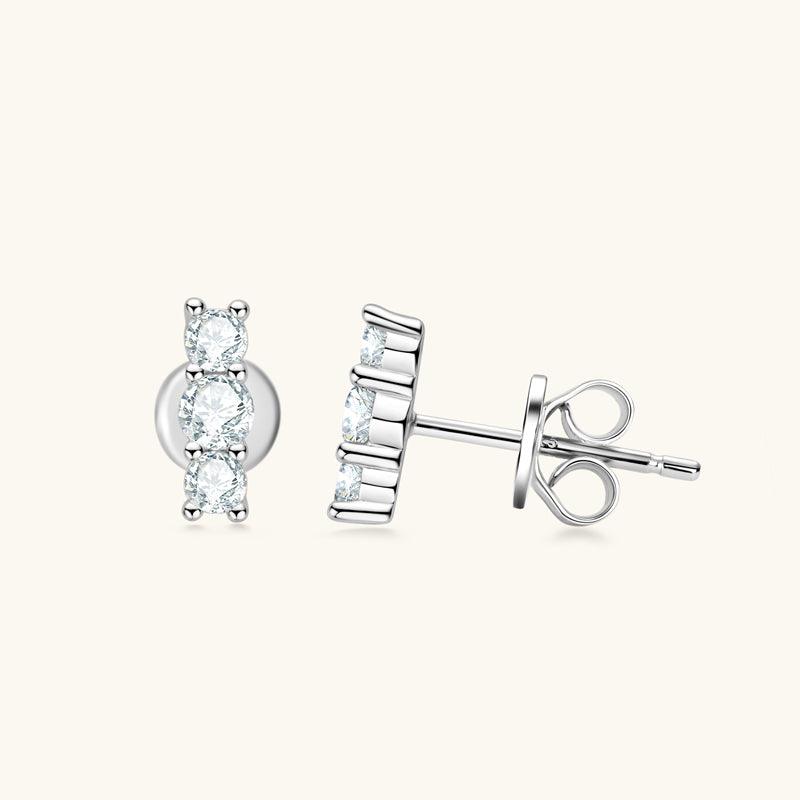 Triple Bar Premium Moissanite Stud Earrings for Women - 14K White Gold Hypoallergenic Diamond Simulant Jewelry - Perfect for Weddings, Anniversaries & Everyday Elegance