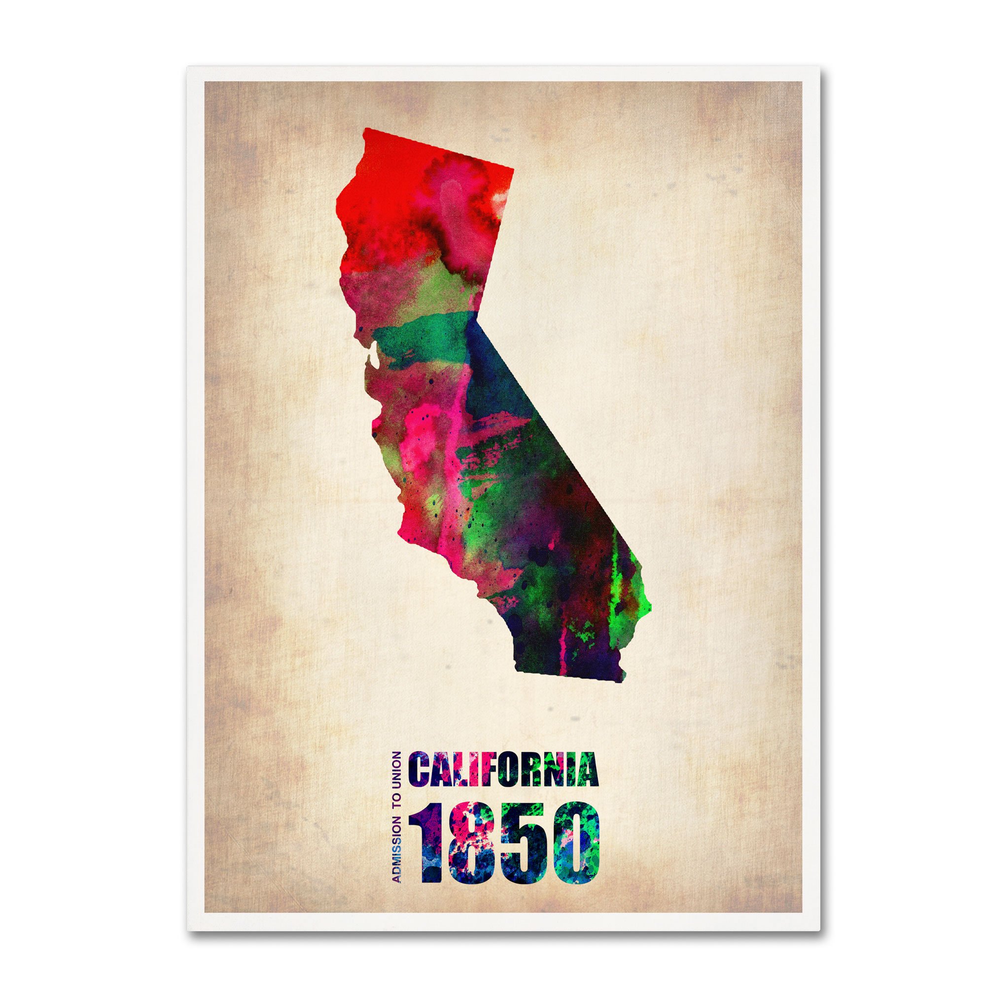 California Watercolor Map Canvas Wall Art - 35x47 Inch Hand-Painted Decor by Naxart | Perfect for Living Room, Office & Coastal Home Decor