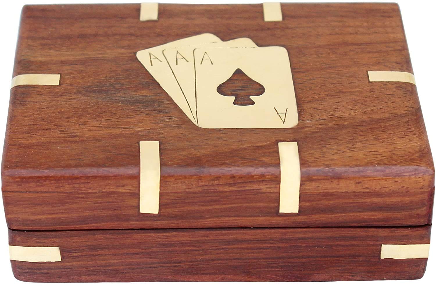 IBLAY Handcrafted Wooden Playing Card Deck Holder Case with Brass Design - Premium Card Storage Box Organizer for Poker, Magic Tricks & Collectible Card Games