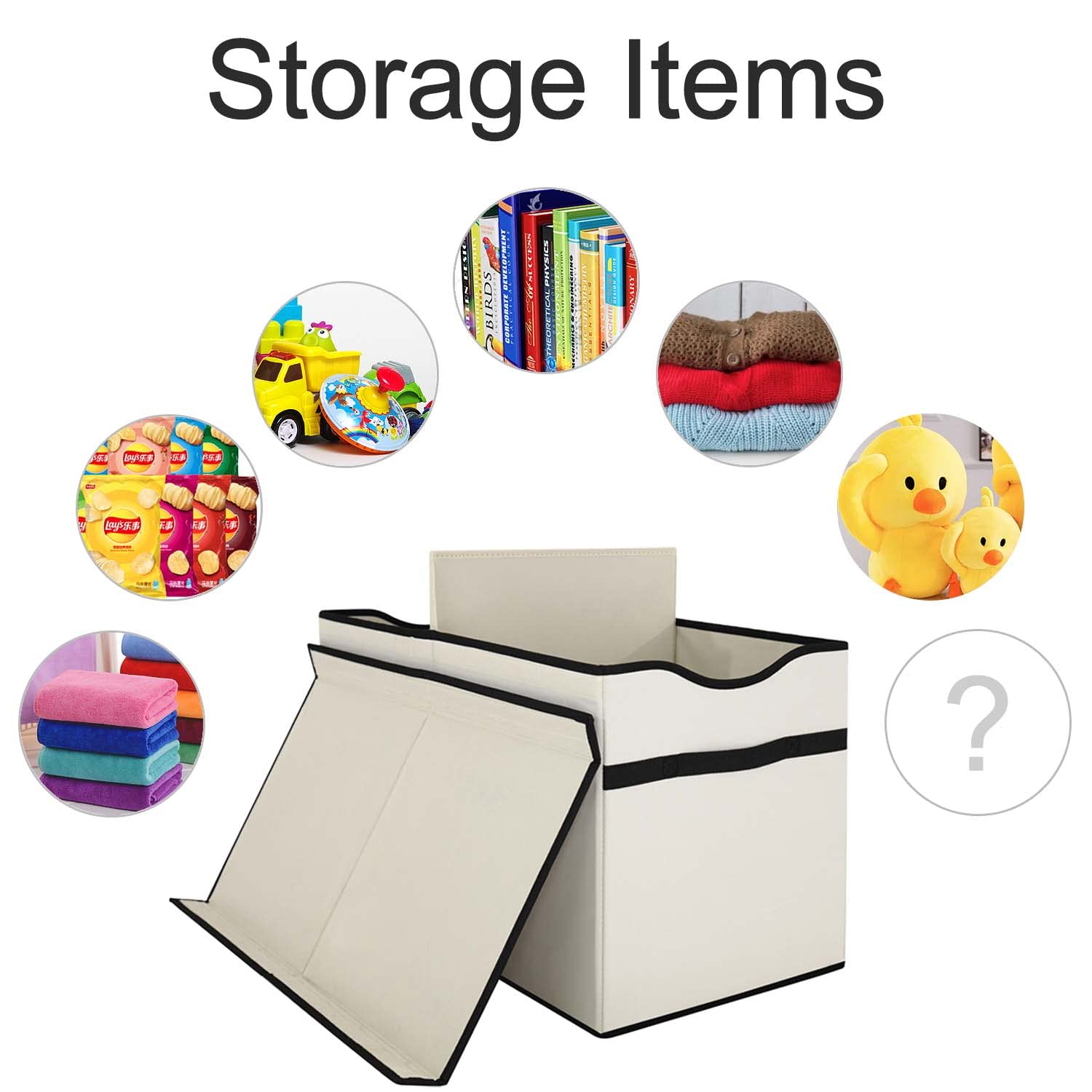 VICTOR'S Foldable Large Toy Storage Chest with Flip-Top Lid - Durable Organizer Bin with Handles for Kids' Room, Nursery & Playroom - Beige Decorative Storage Box for Toys, Blankets & Home Organization