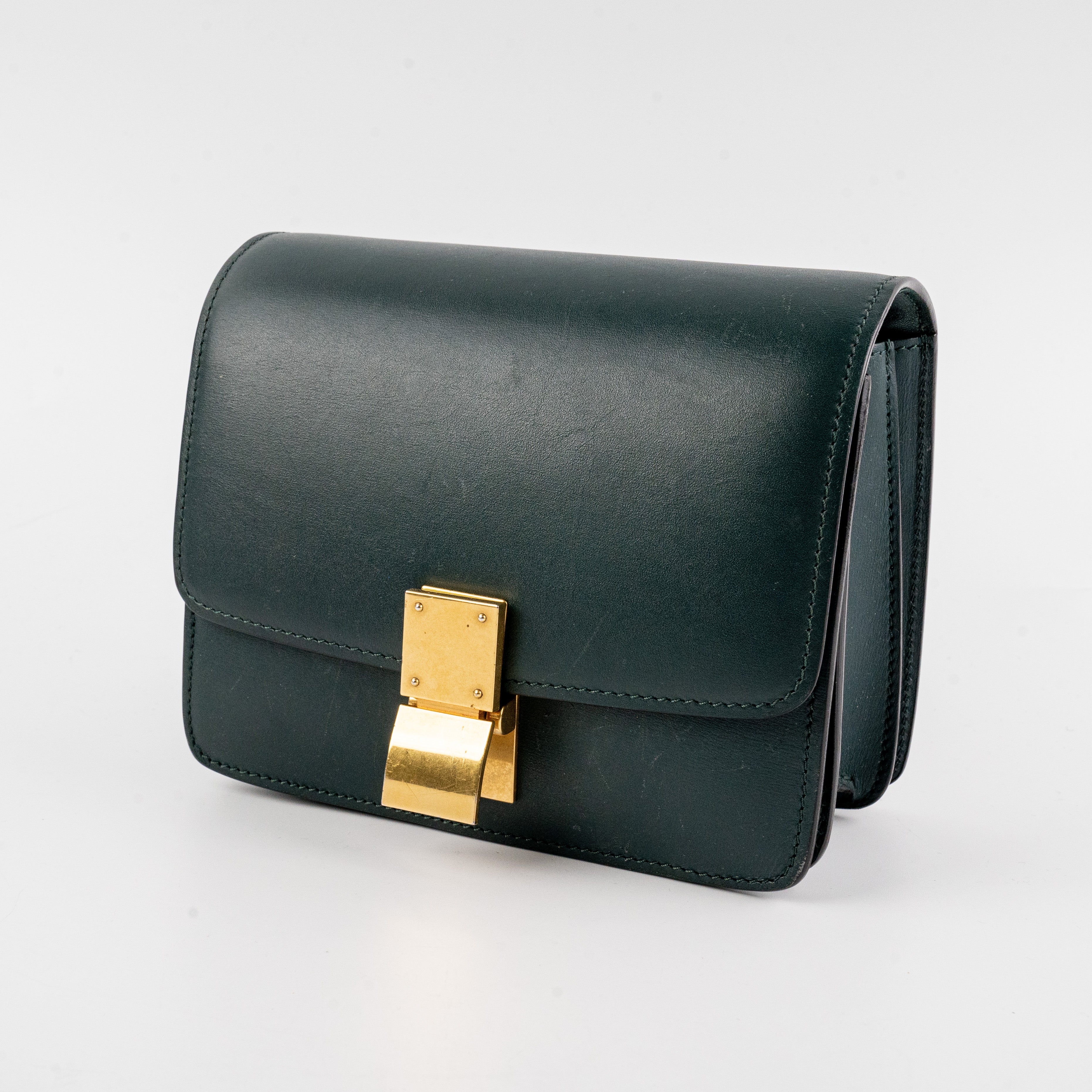 Celine Teen Box Bag in Dark Green - Luxury Leather Crossbody Purse for Women, Perfect for Work, Travel & Evening Out