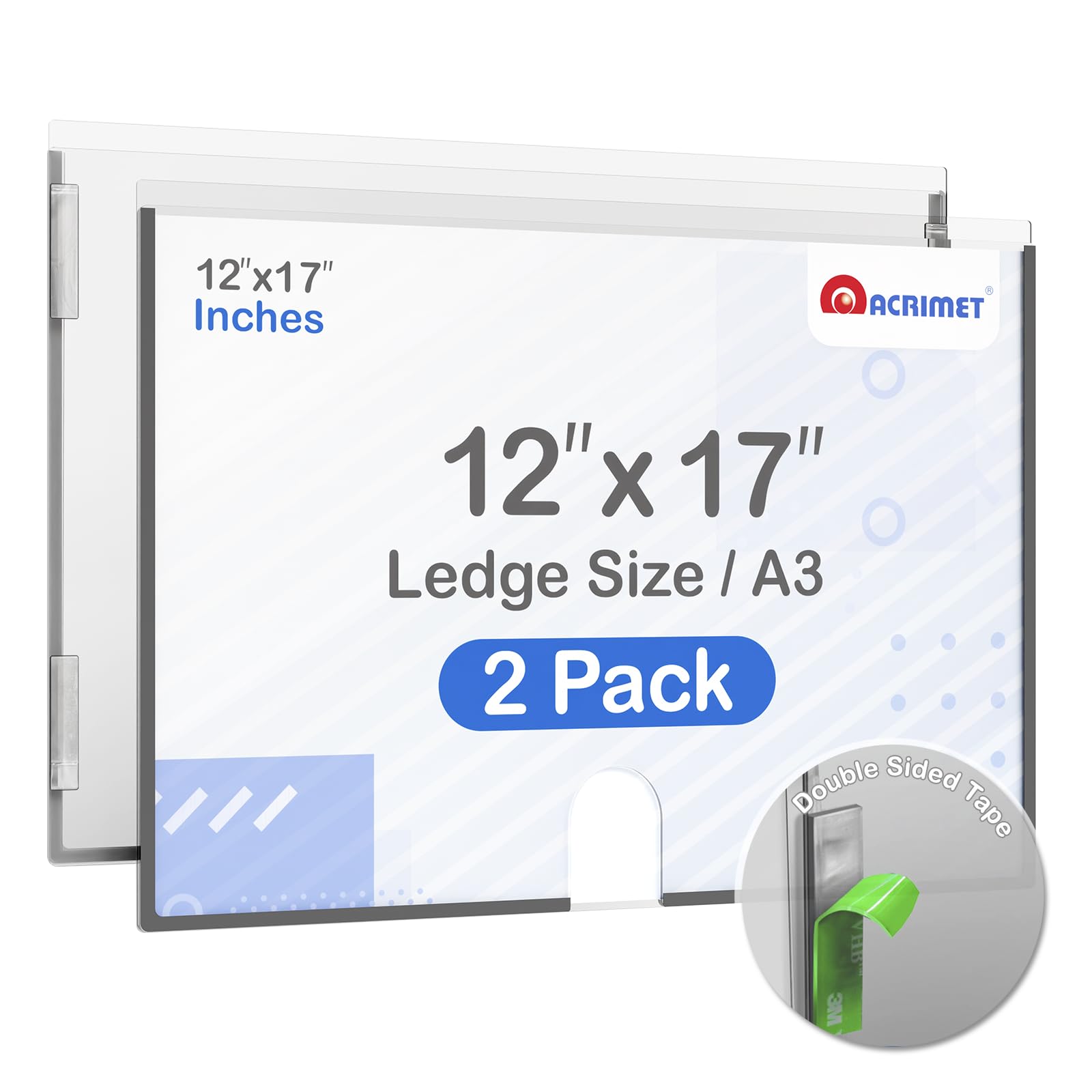 Acrimet Wall Mount Sign Holder - A3 Ledger Size, Clear Crystal Plastic with Self-Adhesive Backing - Ideal for Office, Restaurant, School & Home Displays (2-Pack) | Perfect for Menus, Notices, Posters & Retail Signage