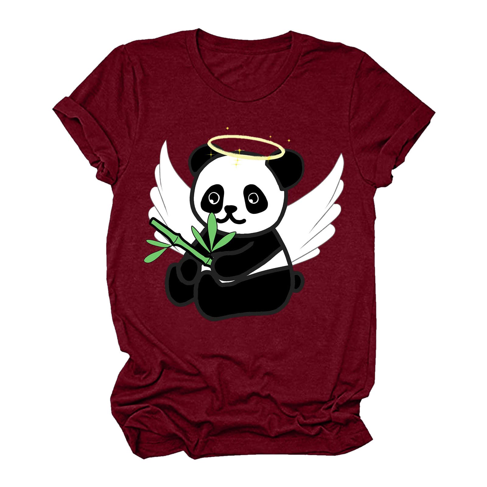 Women's Short Sleeve T-Shirt - Cute Panda Print Round Neck Casual Top for Summer | Perfect for Casual Outings, Beach Wear & Everyday Fashion