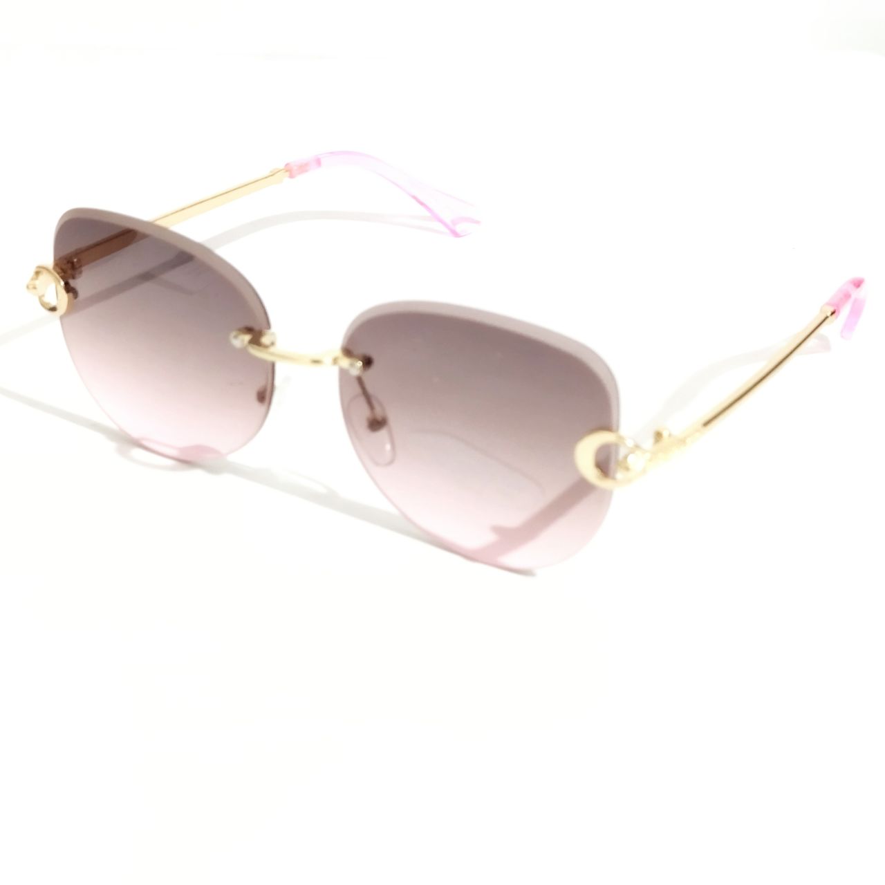 Stylish Purple Pink Rimless Sunglasses for Women - Trendy UV Protection Shades for Beach, Driving & Outdoor Activities