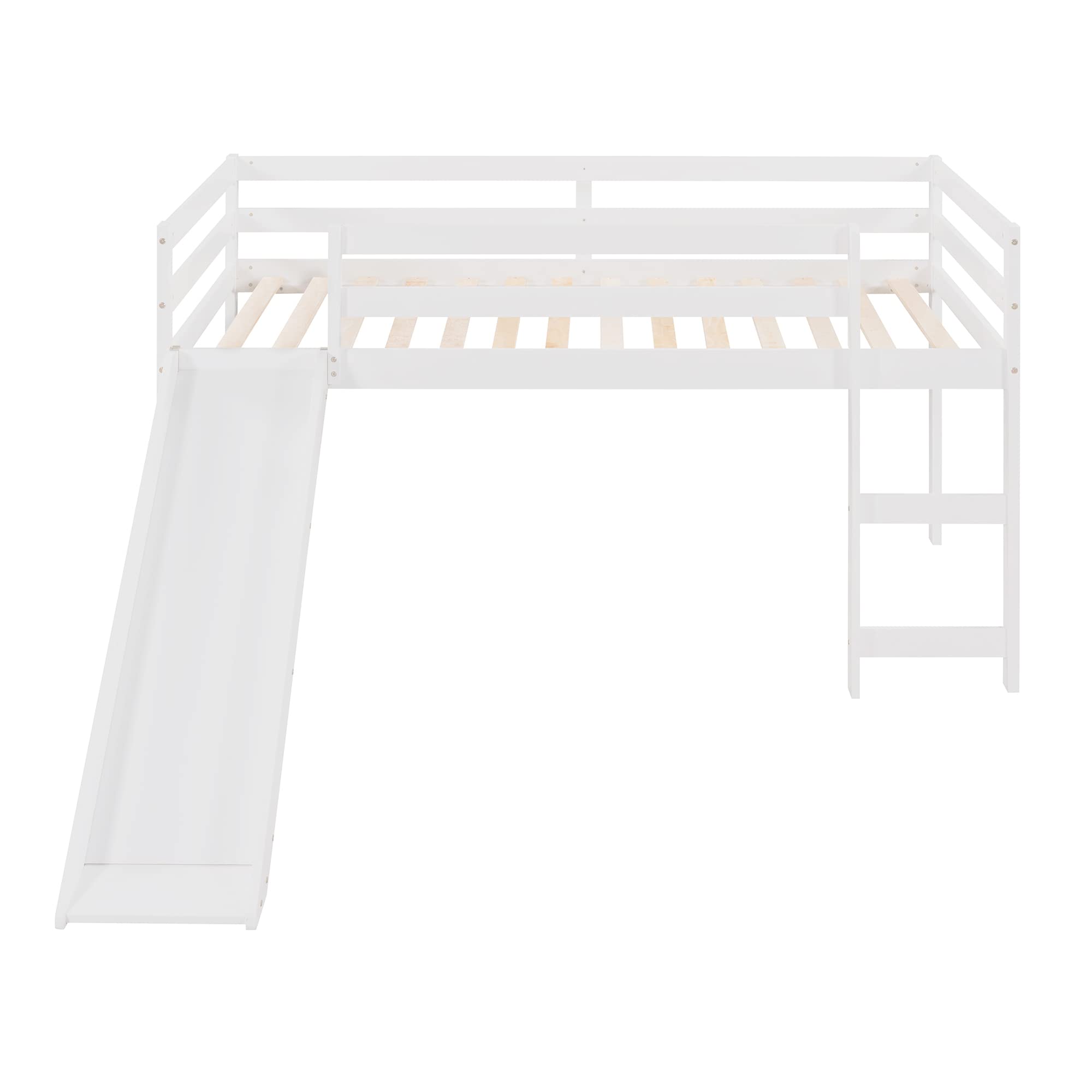 Harper & Bright Designs Twin Size Low Loft Bed with Slide - White Wooden Kids Bunk Bed Frame for Boys & Girls - Perfect for Small Bedrooms, Playrooms & Dorm Rooms