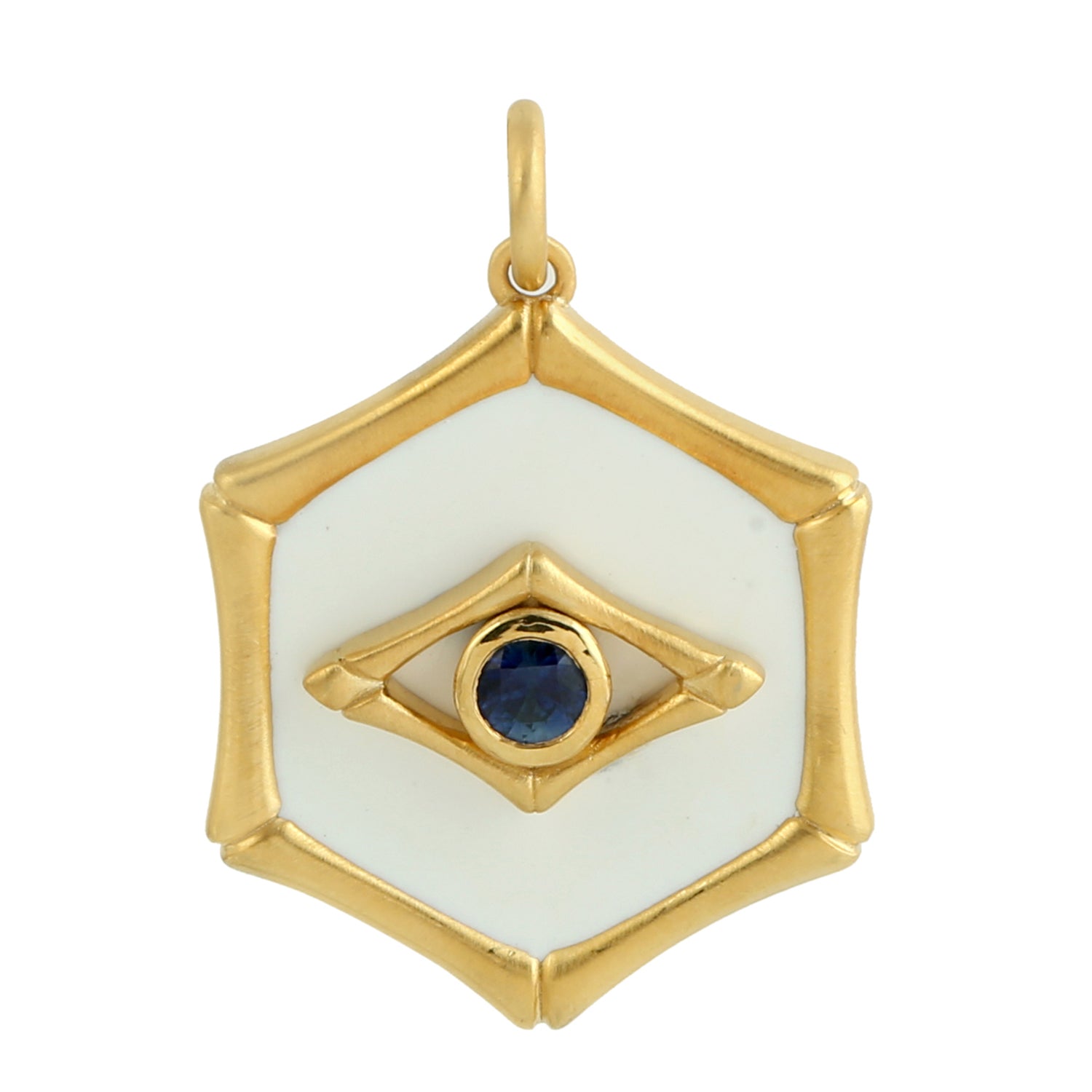 14K Yellow Gold Blue Sapphire Evil Eye Hexagon Pendant Necklace - Protection Jewelry Gift for Women, Birthday, Anniversary | Perfect for Everyday Wear & Spiritual Healing