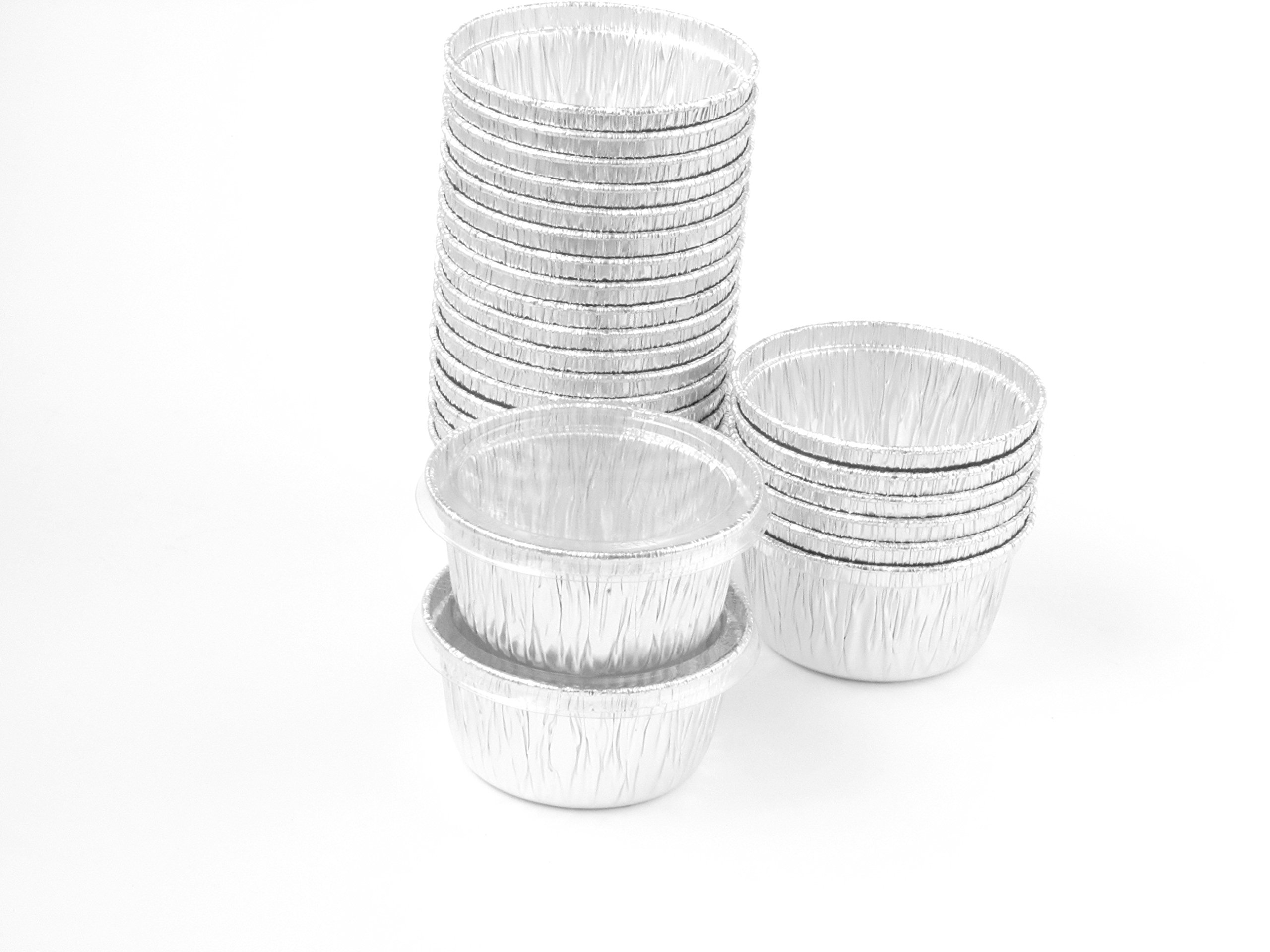Disposable Aluminum 4 Oz Ramekins with Clear Snap-on Lids - 500 Pack (1400p) - Perfect for Baking, Meal Prep, and Party Desserts
