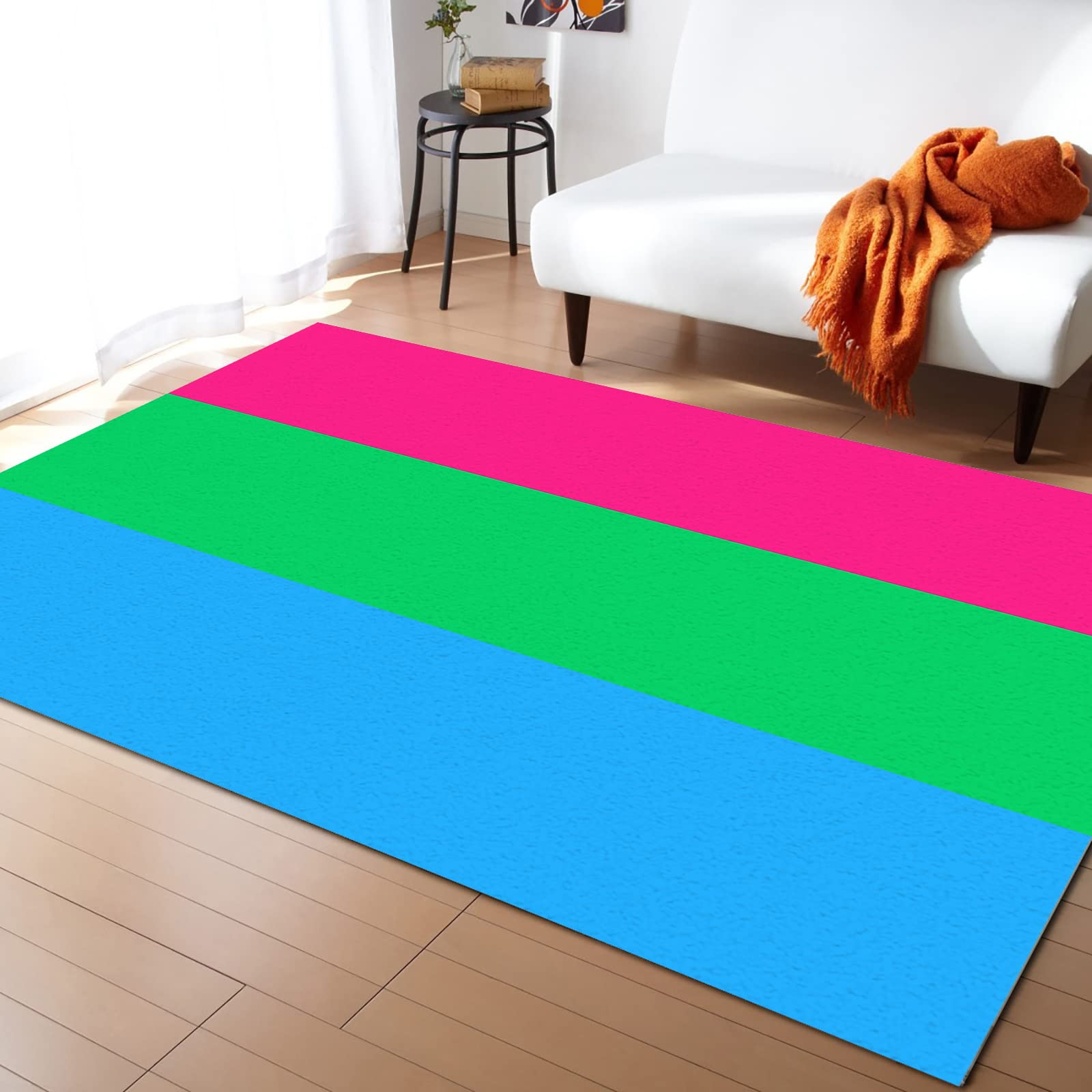 5x7ft Large Non-Slip Area Rugs - Pride LGBT Polysexual Flag Design for Living Room, Bedroom, Hallway - Indoor/Outdoor Rainbow Decor Runner Carpet - Perfect for Nursery, Dorm, Office & LGBTQ+ Events