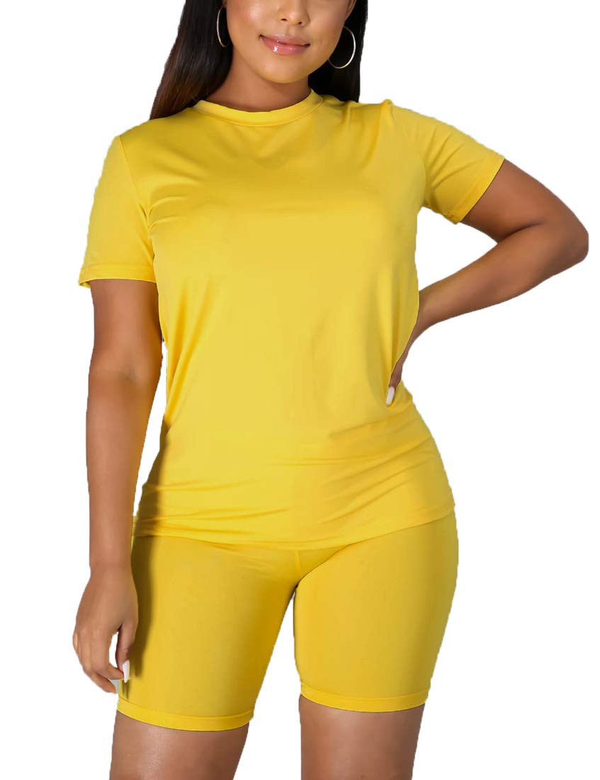 Kaximil Women's 2 Piece Outfit - Casual Short Sleeve T-Shirt & High Waisted Biker Shorts Set | Yoga, Gym, Running & Lounge Wear