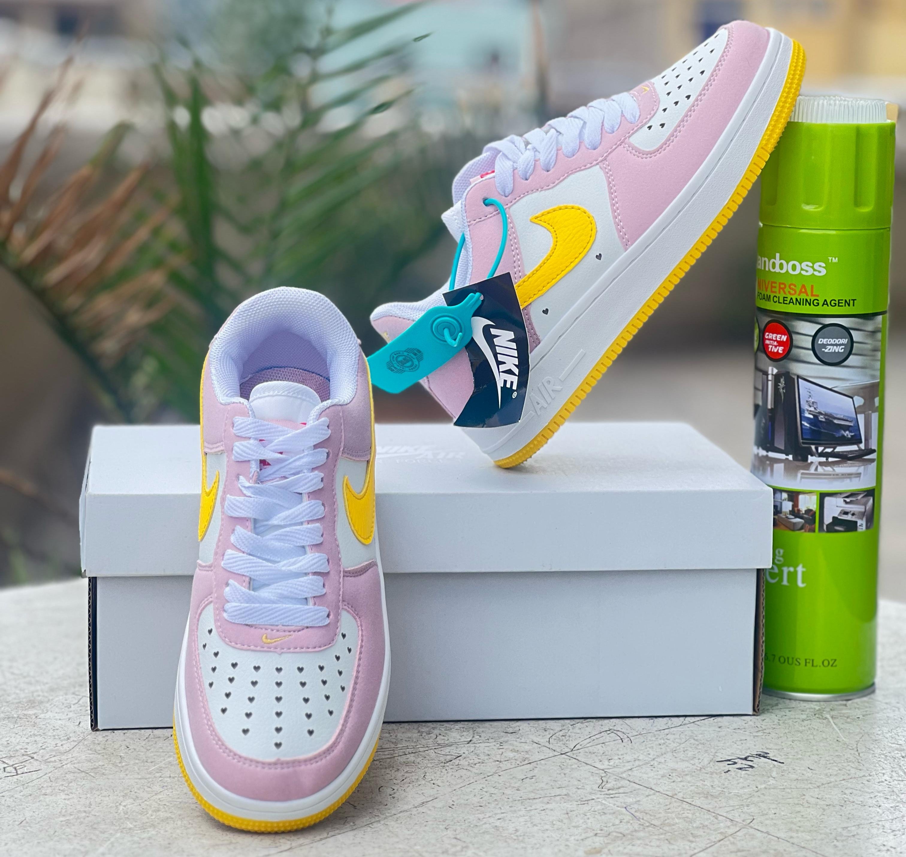 Nike Air Force 1 Sneakers for Women - Pink & Yellow Colorway - Comfortable Casual Shoes for Walking, Running & Streetwear Fashion