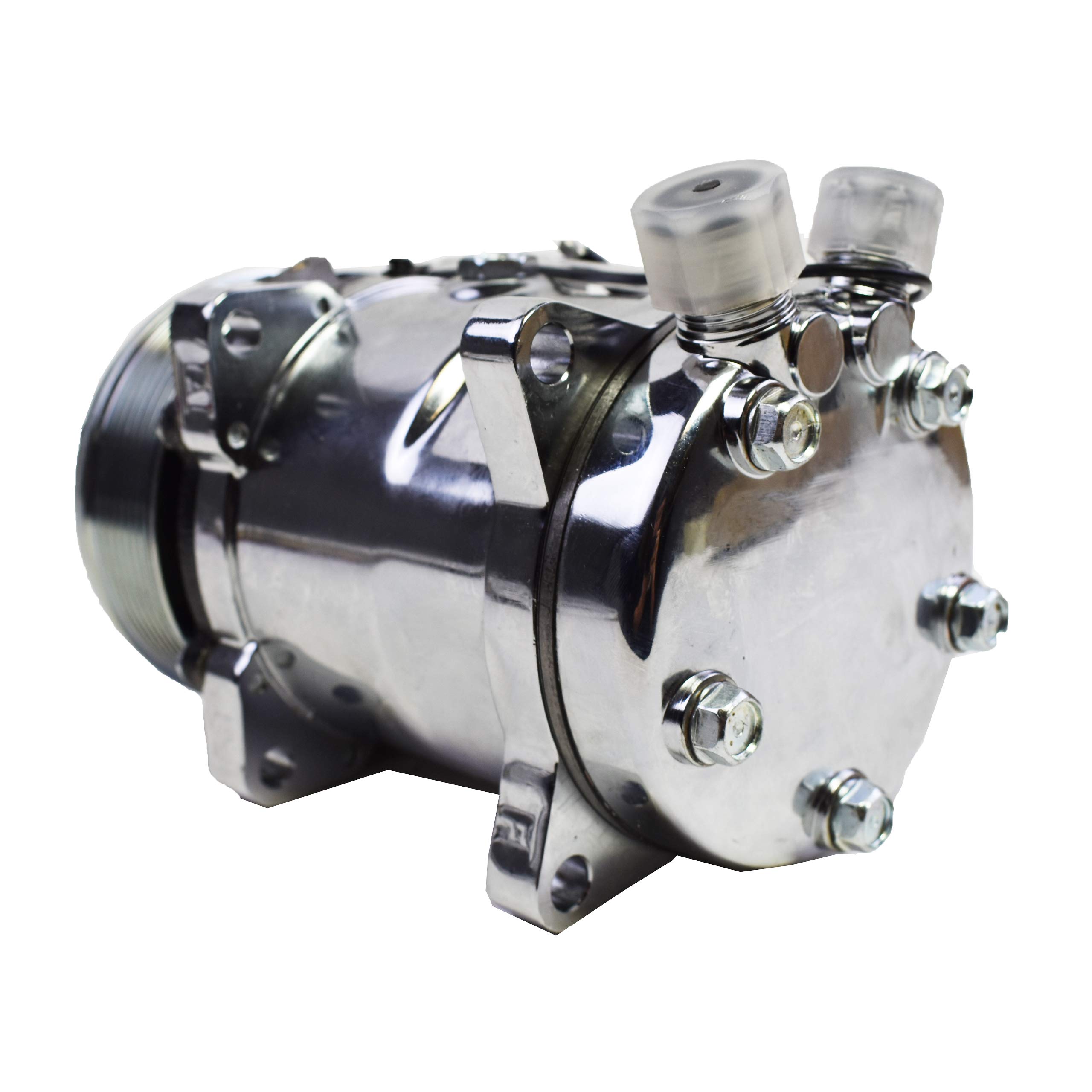 Sanden 508 Style Silver Clutch Serpentine 7 Groove Universal AC Compressor - High Performance Chrome Finish for Car & Truck Air Conditioning Systems - Perfect for Automotive Repair & AC System Upgrades