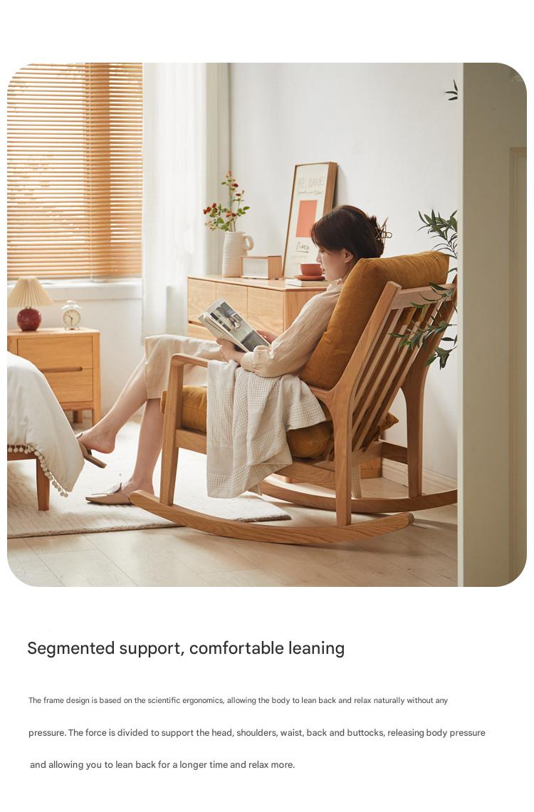 Solid Oak Wood Single Lazy Rocking Chair - Comfortable Recliner for Living Room, Bedroom, or Nursery - Perfect for Relaxing, Reading, and Napping