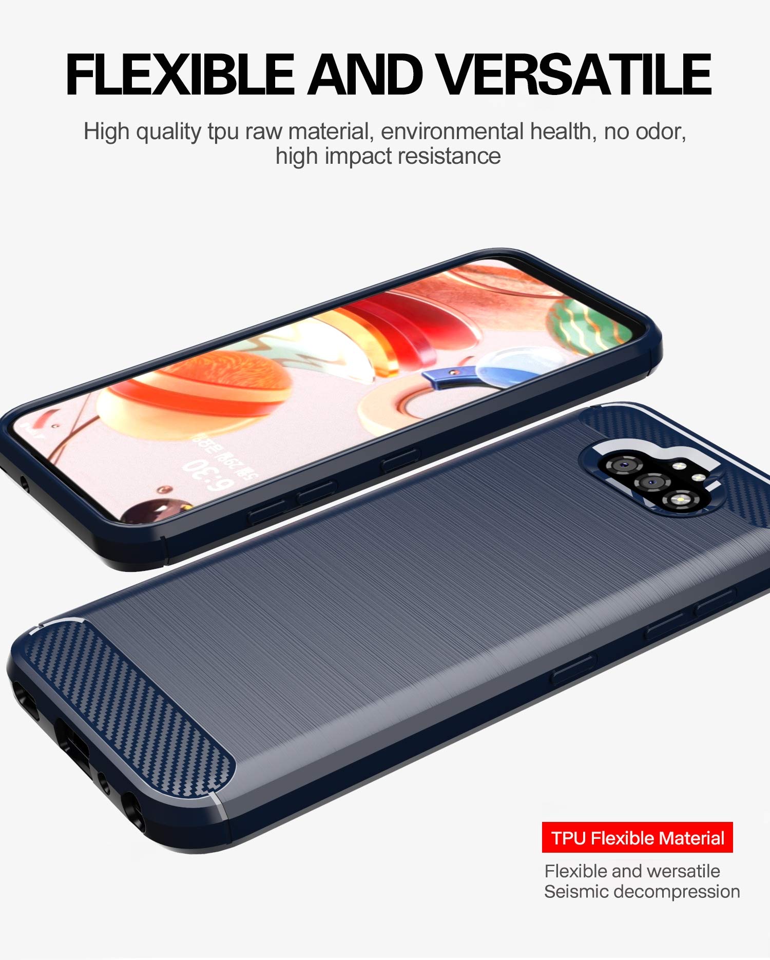 ASUWISH Tempered Glass Screen Protector & Silicone Phone Case for LG K31/Phoenix 5/Fortune 3/Risio 4 - Navy Blue Slim Soft Rubber Cover for Men & Women - Perfect for Everyday Protection & Style