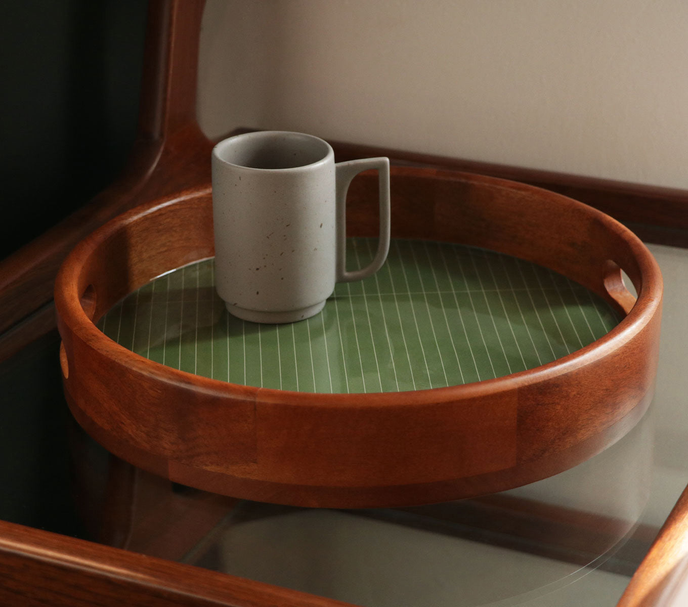 Round Serving Tray - Elegant Wooden Circular Tray for Coffee, Breakfast, or Decor - Perfect for Dining, Entertaining, and Home Decor