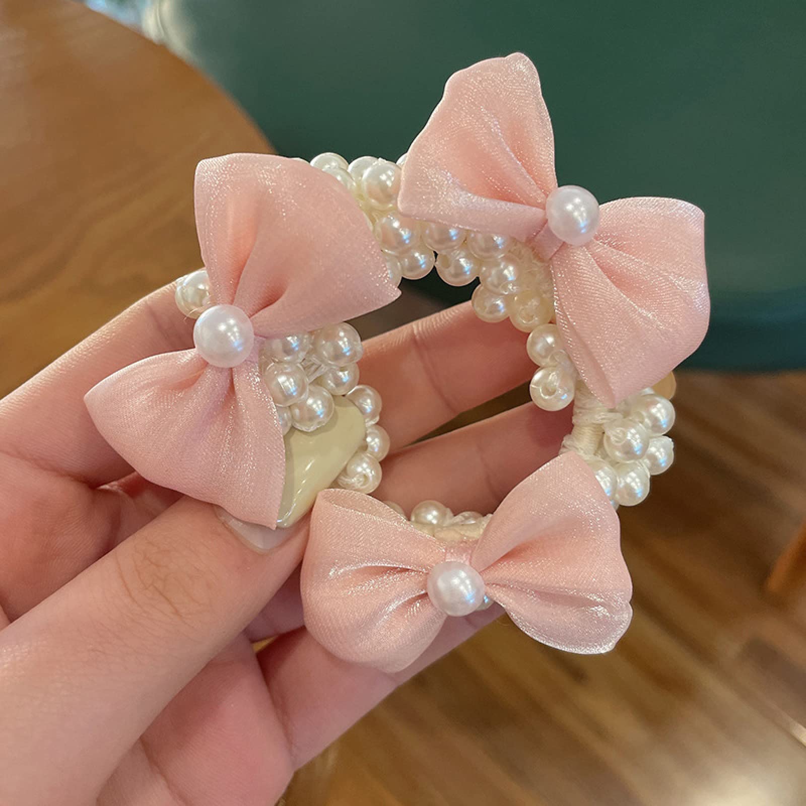 2Pcs Spring Bowknot Pearl Hair Ropes for Girls - Elegant Hair Circle Headbands & Rubber Band Hair Accessories for Women, Perfect for School, Parties & Daily Styling