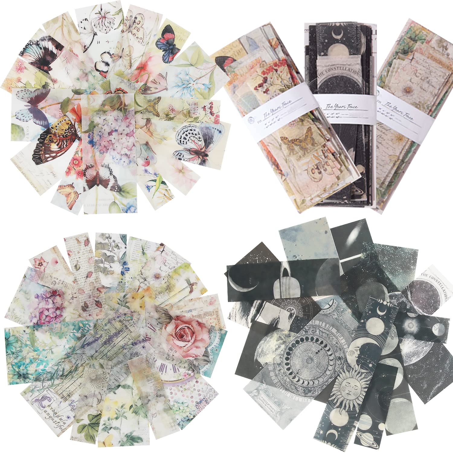 135 Pcs Vintage Scrapbook Washi Stickers Set - Antique Decorative Planner Journal Stickers for DIY Crafting, Bullet Journal, Photo Album, Card Making - Self-Adhesive Washi Paper Stickers (Flower, Butterfly, Moon Design) - Perfect for Scrapbooking, Journaling, Gift Wrapping & Home Decor