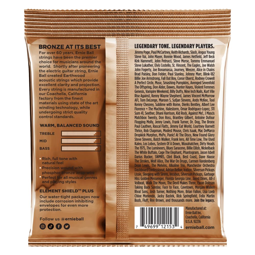 Ernie Ball Earthwood 12-String Light Phosphor Bronze Acoustic Guitar Strings (9-46 Gauge) - P02153 - Perfect for Folk, Rock & Country Music Performances