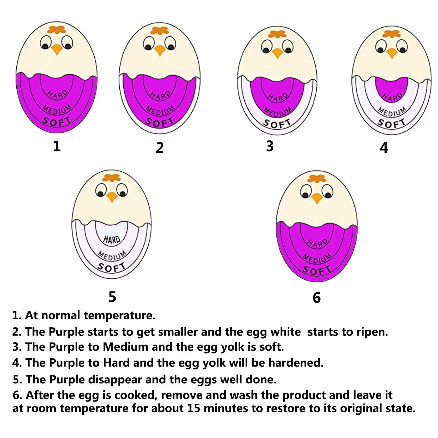 Color Changing Egg Timer for Perfect Hard & Soft Boiled Eggs - 6 Pack Purple Kitchen Gadget - Ideal for Breakfast, Meal Prep & Cooking Enthusiasts