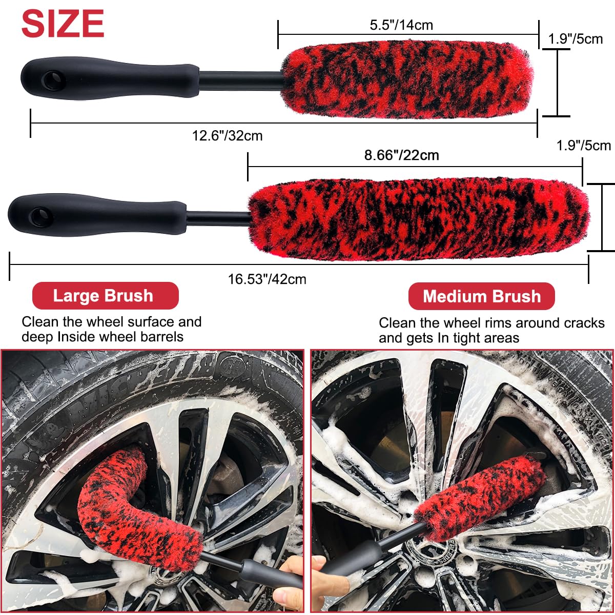 9Pcs Wheel & Tire Brush Set - Soft, Bendable & Sturdy Car Cleaning Brushes for Wheels, Rims, Spokes, Fenders & Engines - Perfect for Auto Detailing & Deep Cleaning
