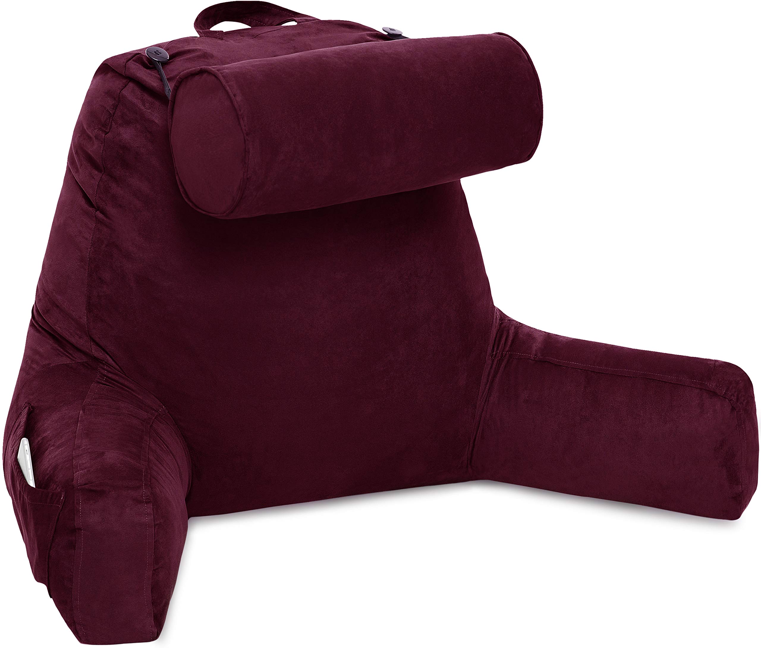 XXL Husband Pillow Aspen Edition - Premium Memory Foam Bed Rest Pillow with Arms & Neck Support for Adults - Reversible Micro Suede/Plush Cover in Mauve Purple - Perfect for Reading, Watching TV, or Relaxing in Bed