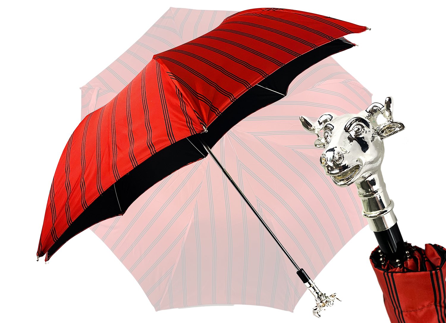 Premium Folding Umbrella for Men - Silver Plated Bull Handle, Compact Windproof Travel Umbrella for Business, Commuting & Outdoor Use