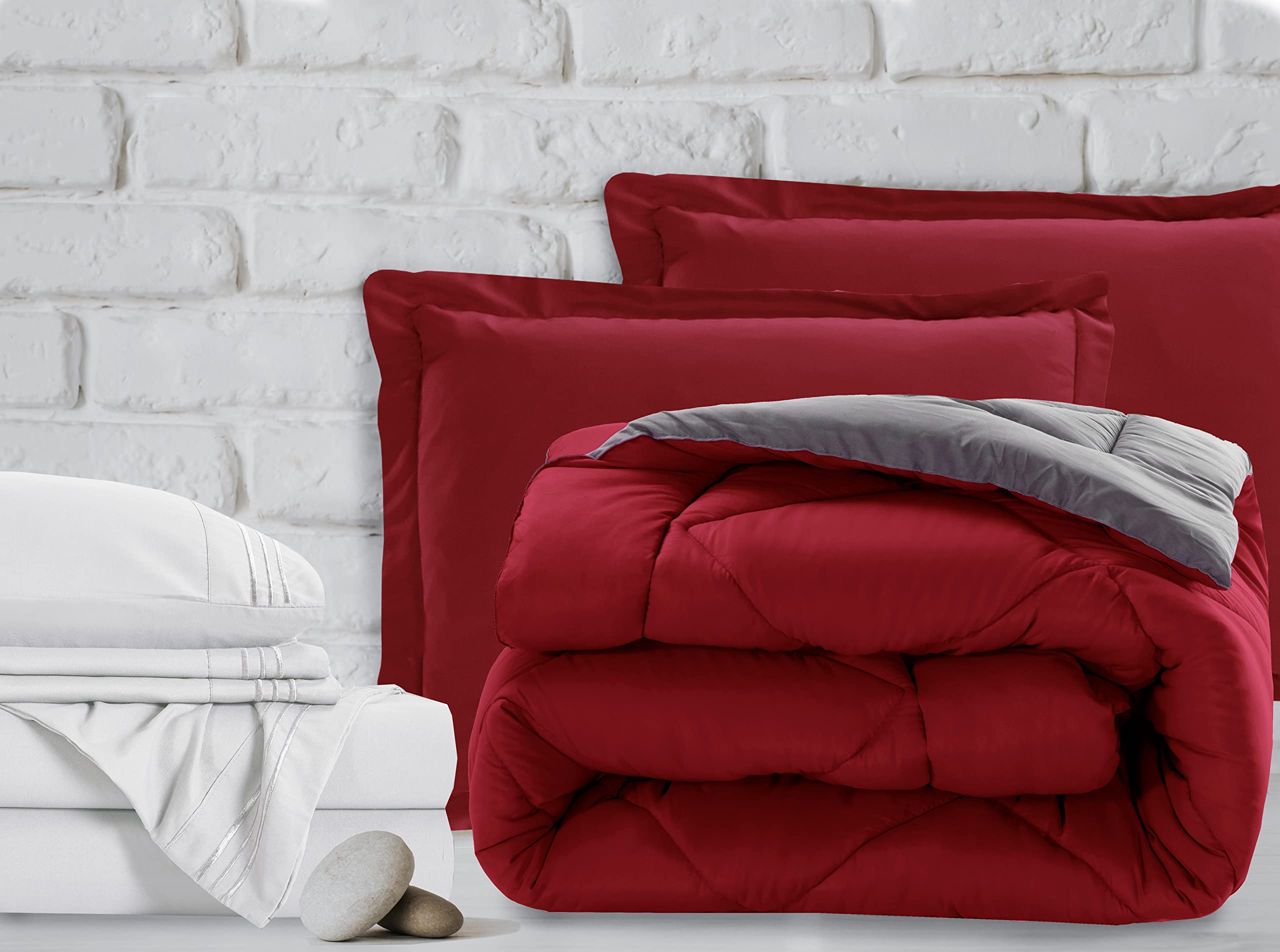 Luxury 7-Piece Twin Size Bed in a Bag Set - 1500 Thread Count Comforter & Sheet Collection, Ultra Soft, Wrinkle & Stain Resistant, Red & Gray - Perfect for Guest Rooms, Dorms & Cozy Bedrooms
