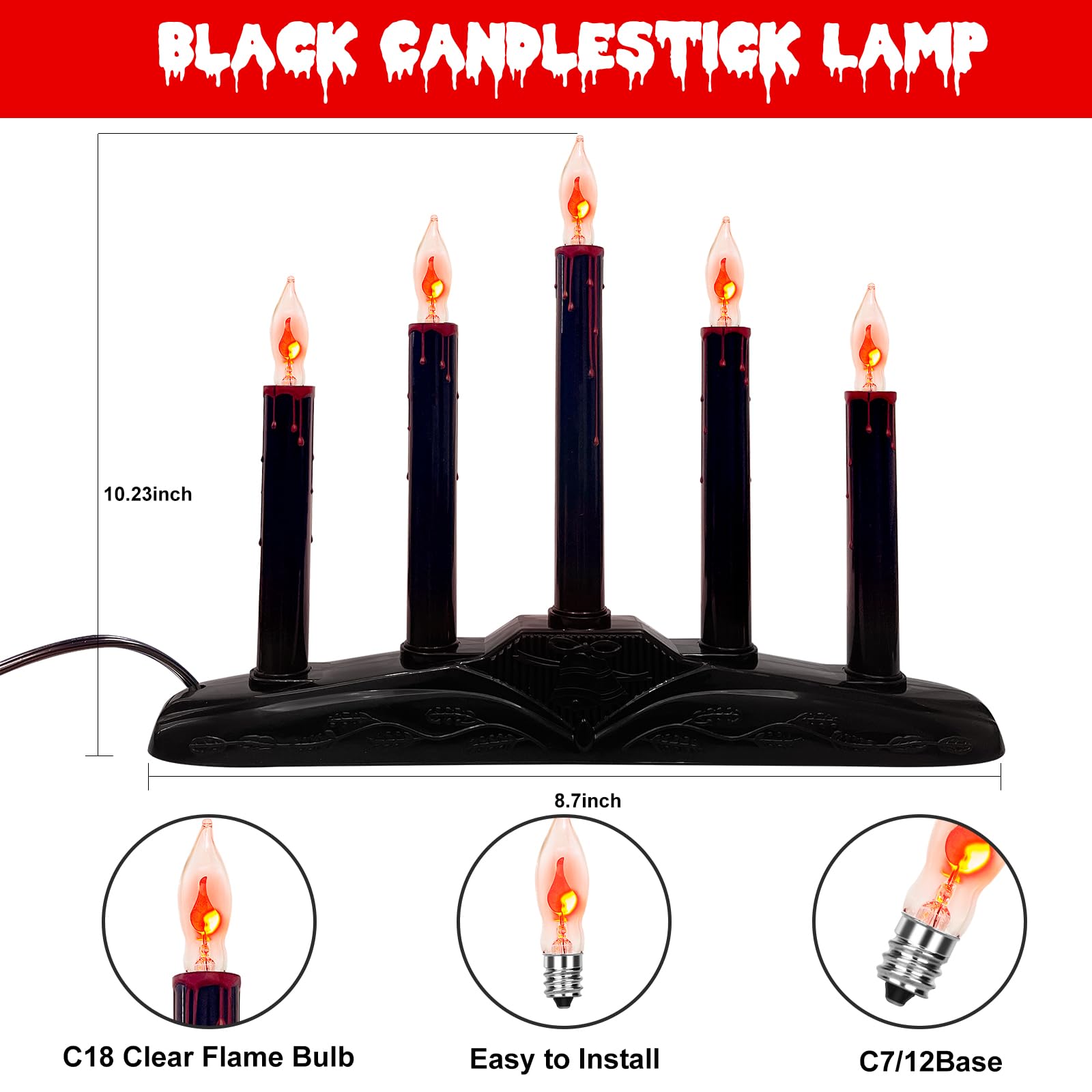 5-Pack Electric Window Candles - Flameless Flickering LED Candles with C18 Clear Flame Bulbs for Halloween & Christmas Decor - Indoor Plug-in Candle Lights for Windows, Tables, and Home Decoration - Perfect for Holiday Parties, Cozy Nights, and Festive Ambiance