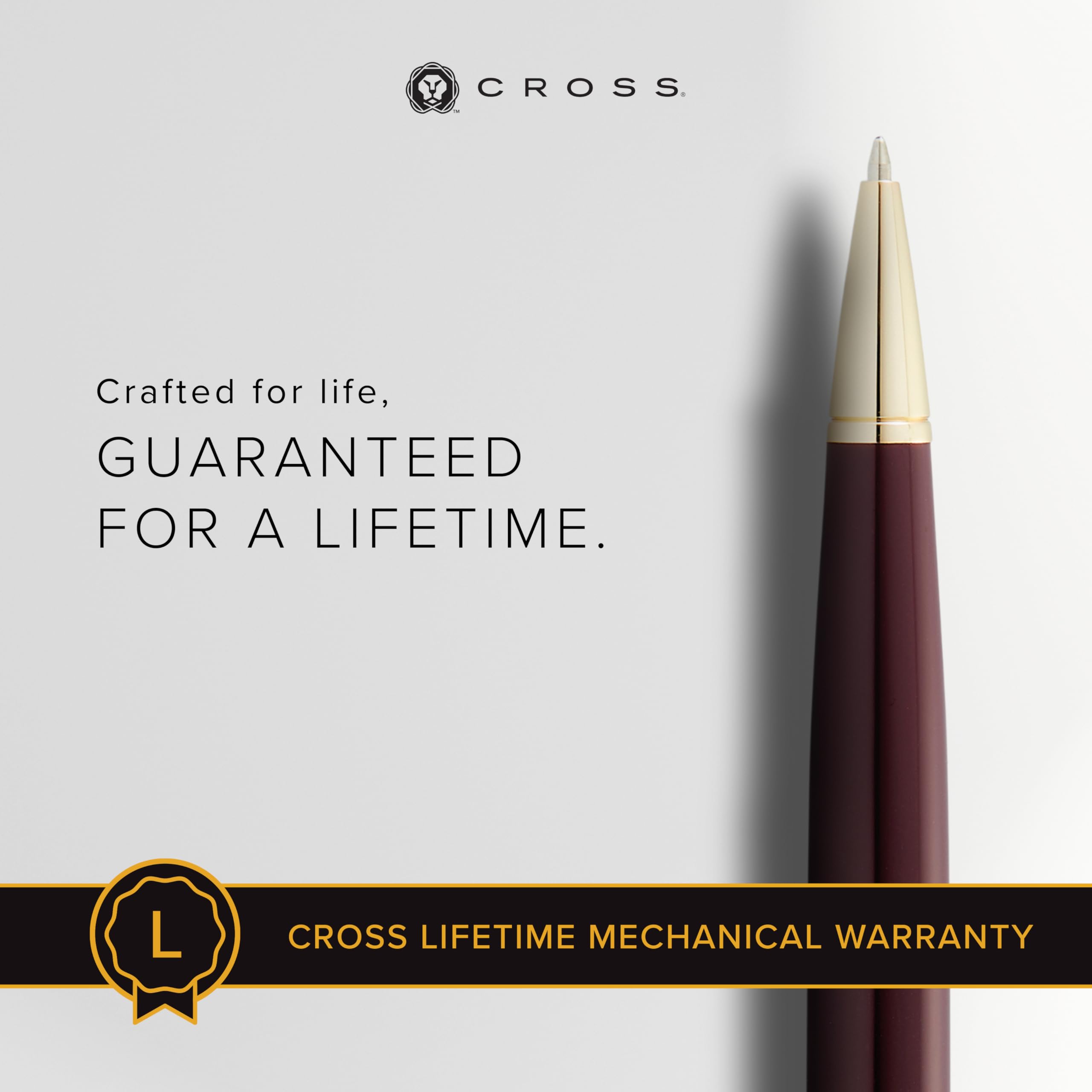 Cross Bailey Light Polished Burgundy Resin and Gold Tone Ballpoint Pen - Premium Writing Instrument for Office, Business Gifts & Everyday Use